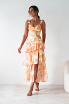 Allie Ruffle Floral Maxi Dress Yellow/Peach | Wedding Guest Dress | Maxi | Oh Hello Clothing