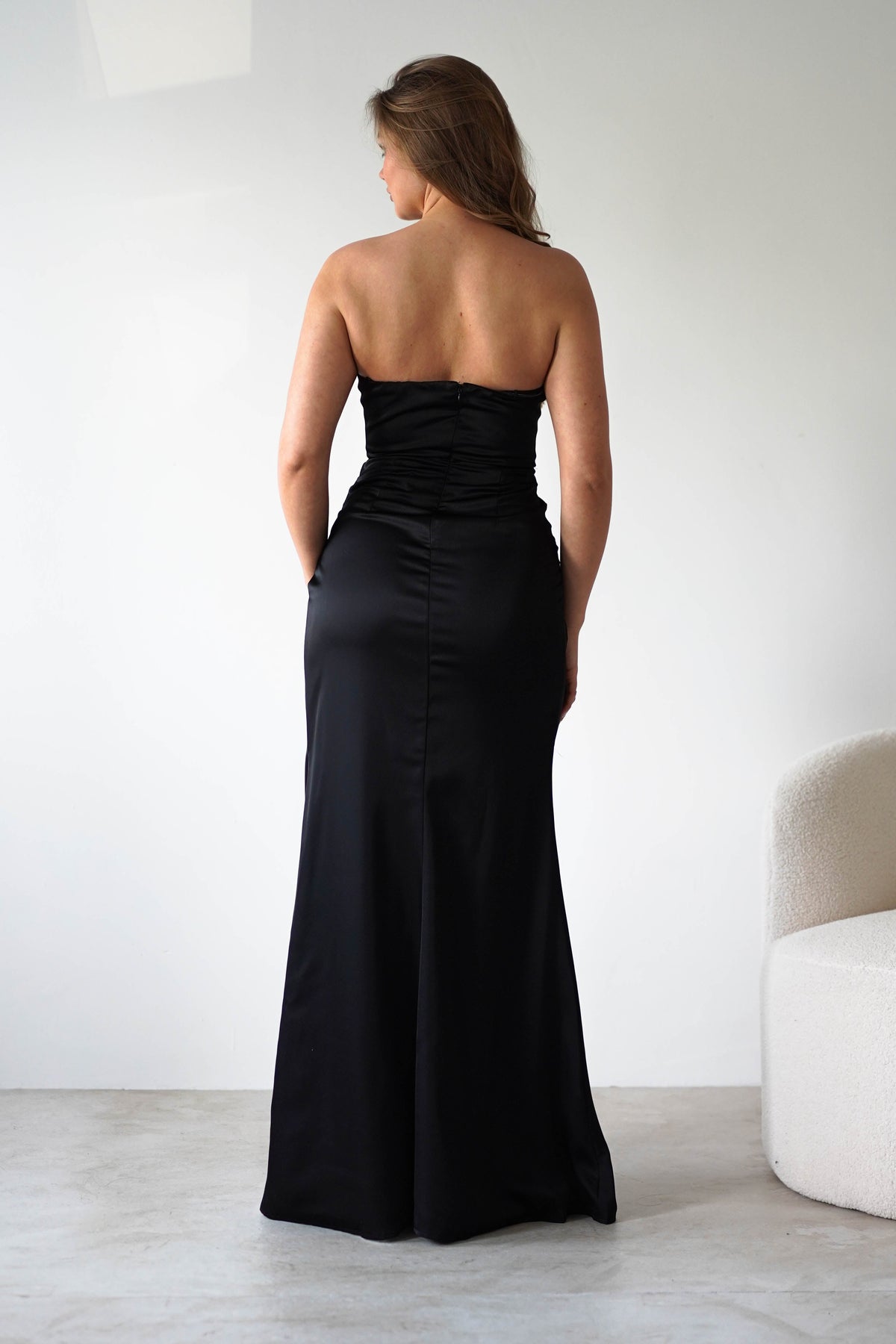 Alyce Soft Satin Strapless Gown | Black-Oh Hello Clothing