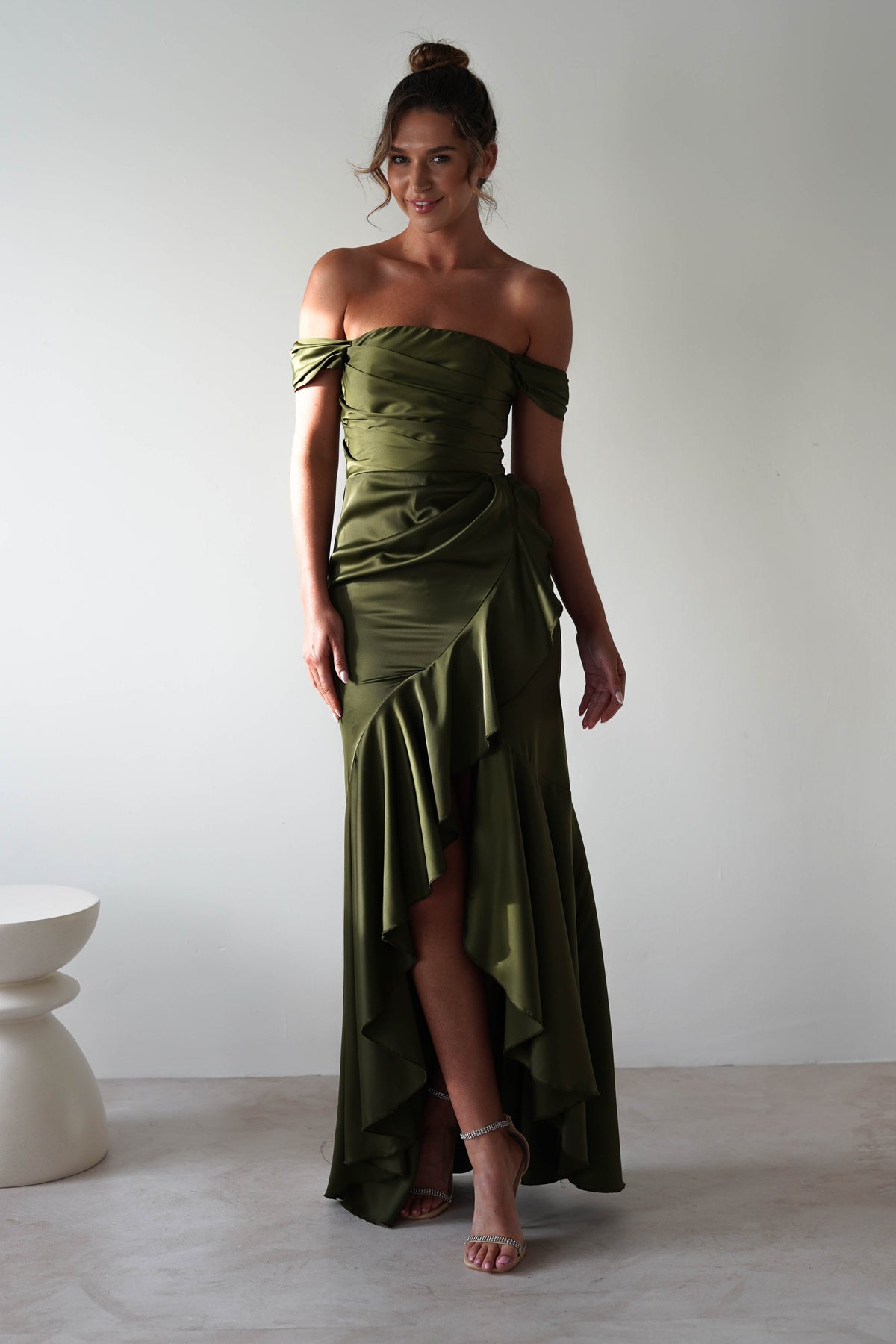 Amaretta Soft Satin Maxi Dress | Olive-Oh Hello Clothing