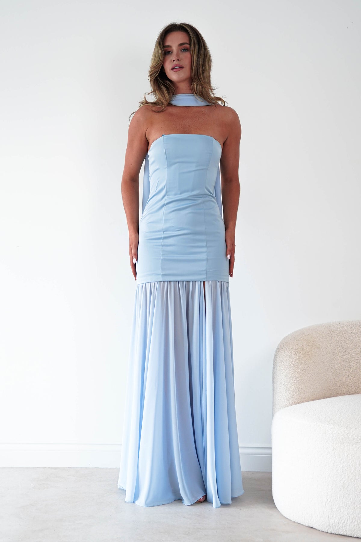 Amora Strapless Structured Maxi Dress | Blue-Oh Hello Clothing