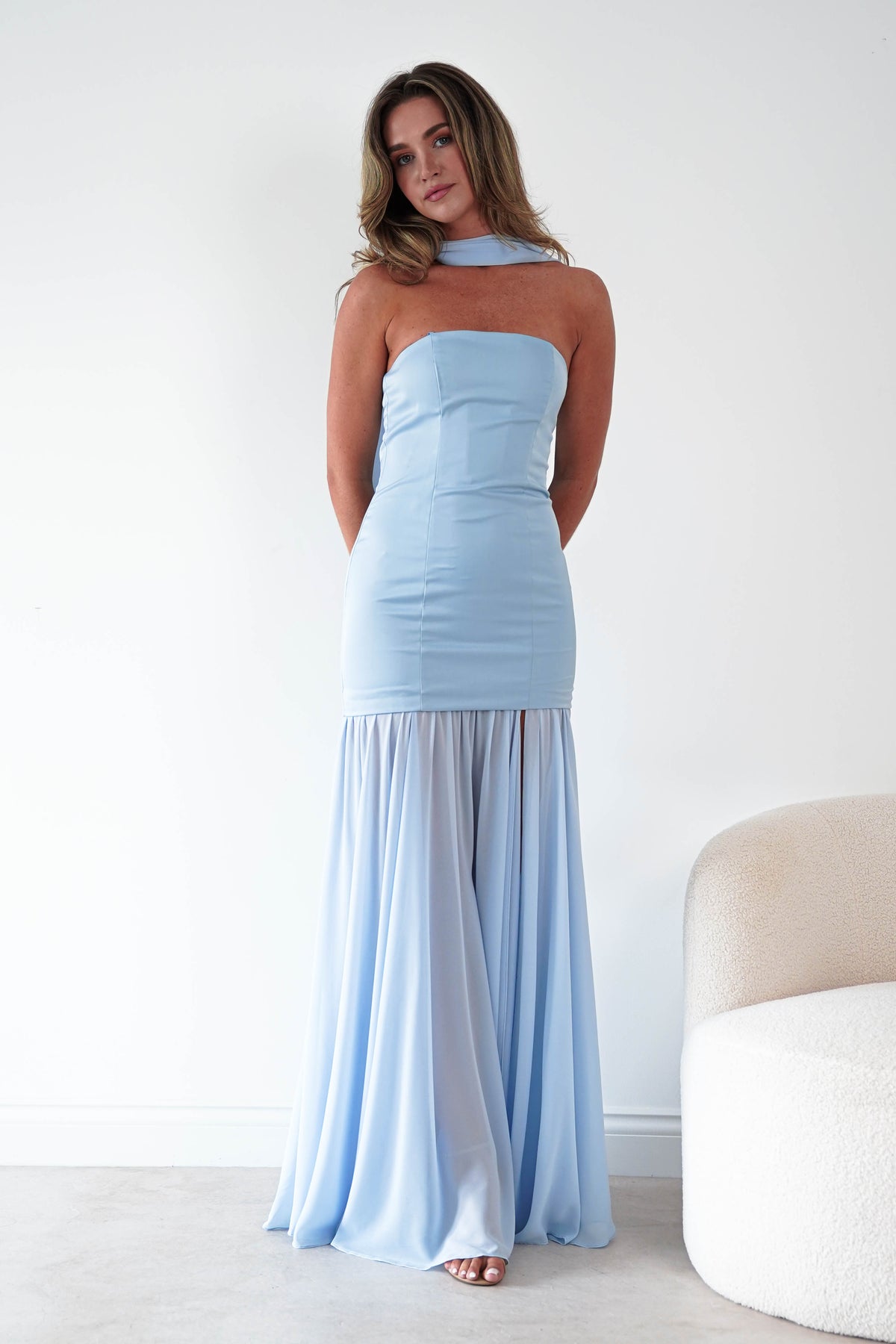 Amora Strapless Structured Maxi Dress | Blue-Oh Hello Clothing