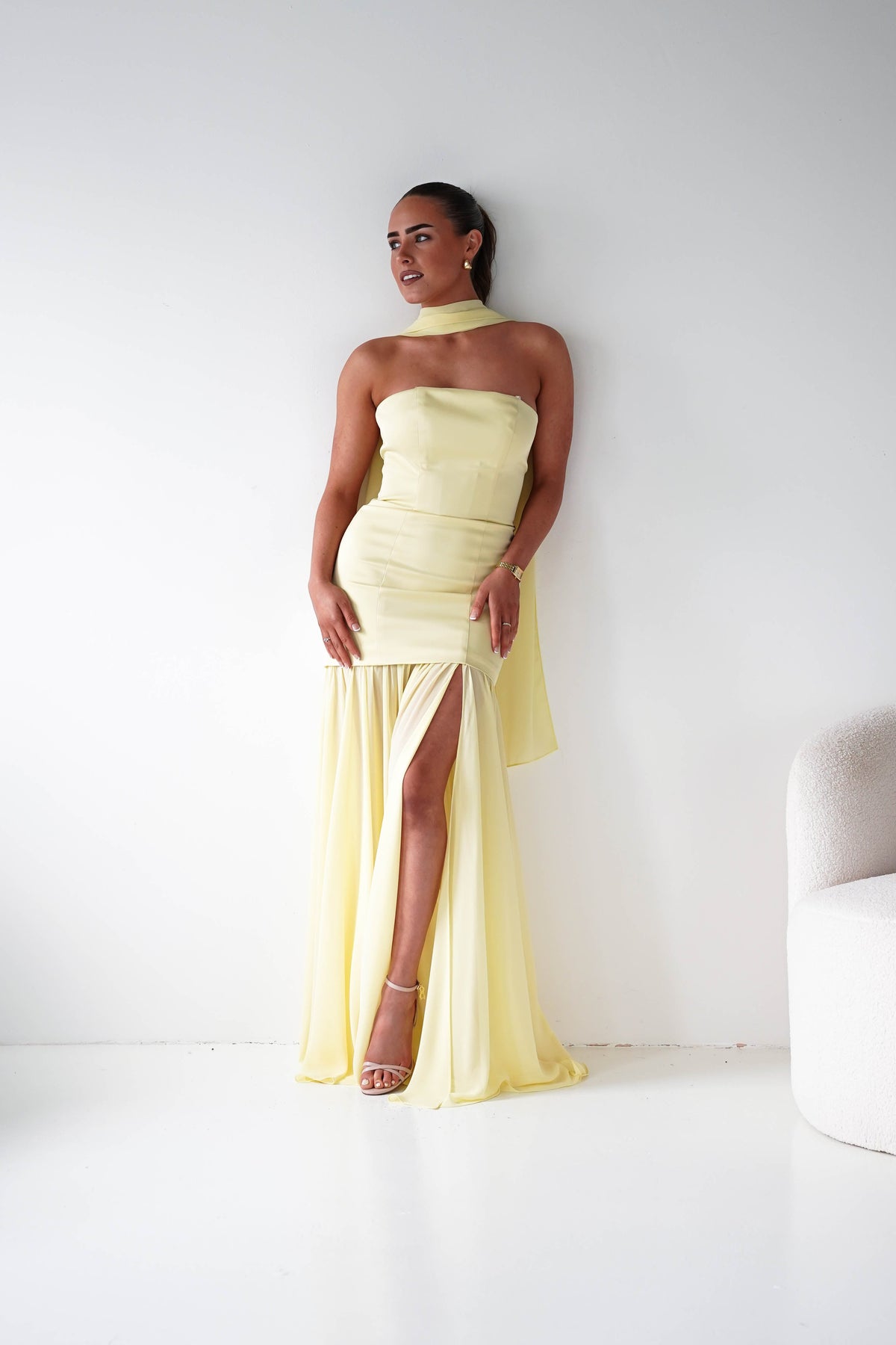 Amora Strapless Structured Maxi Dress | Yellow-Oh Hello Clothing
