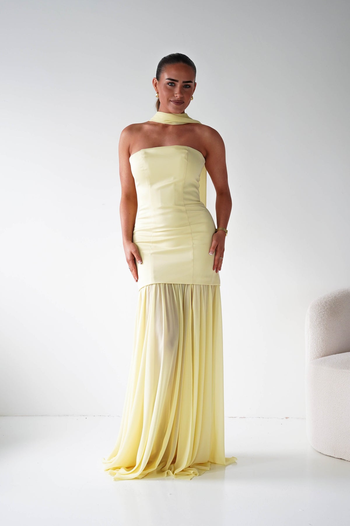 Amora Strapless Structured Maxi Dress | Yellow-Oh Hello Clothing