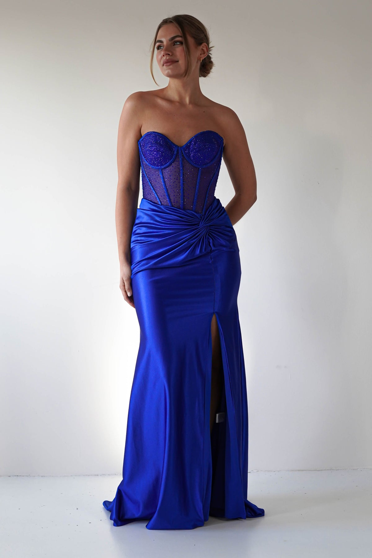 Andrina Rhinestone Strapless Gown | Royal Blue-Oh Hello Clothing