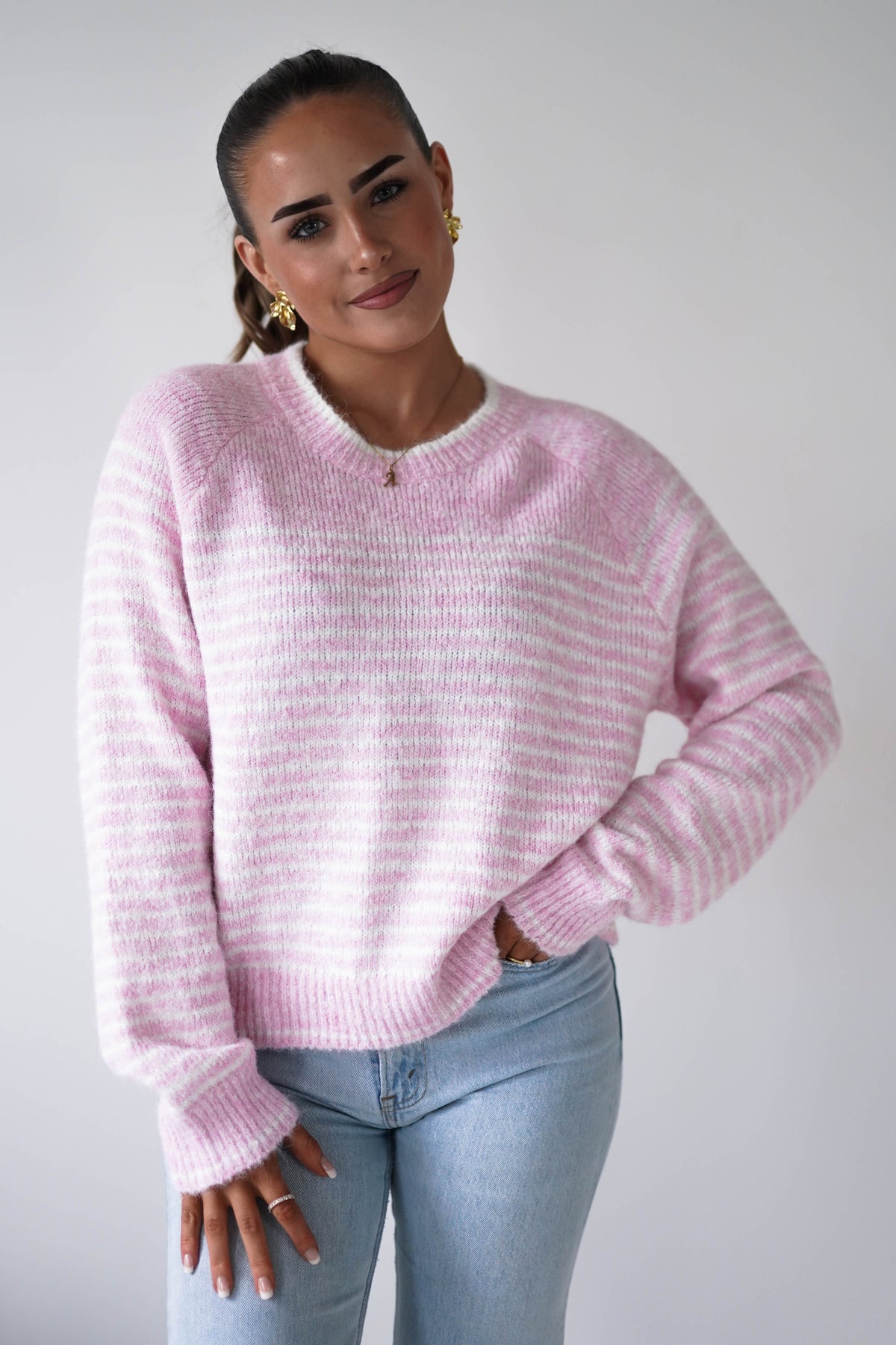 Aria Striped Cosy Knit Jumper | Pink-Oh Hello Clothing