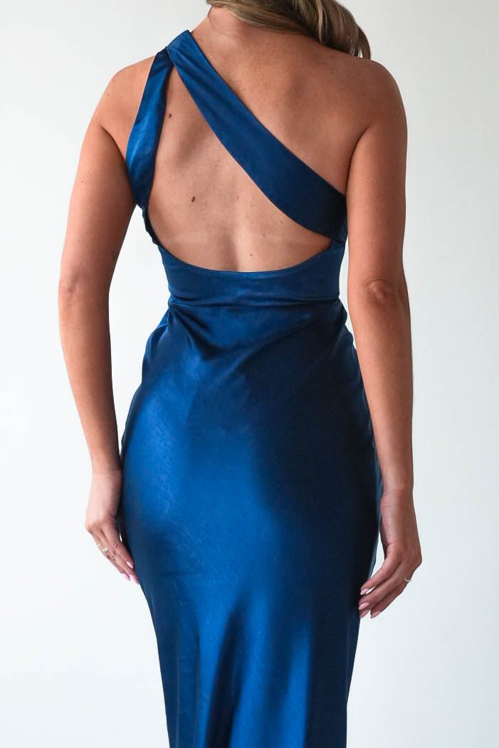 Ashlee Soft Satin One Shoulder Maxi Dress | Navy-Oh Hello Clothing