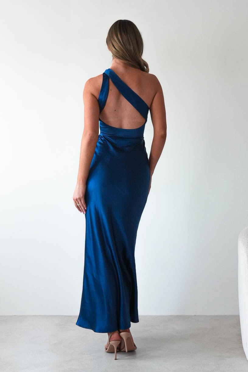Ashlee Soft Satin One Shoulder Maxi Dress | Navy-Oh Hello Clothing