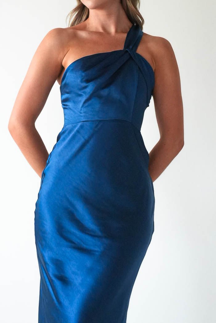 Ashlee Soft Satin One Shoulder Maxi Dress | Navy-Oh Hello Clothing