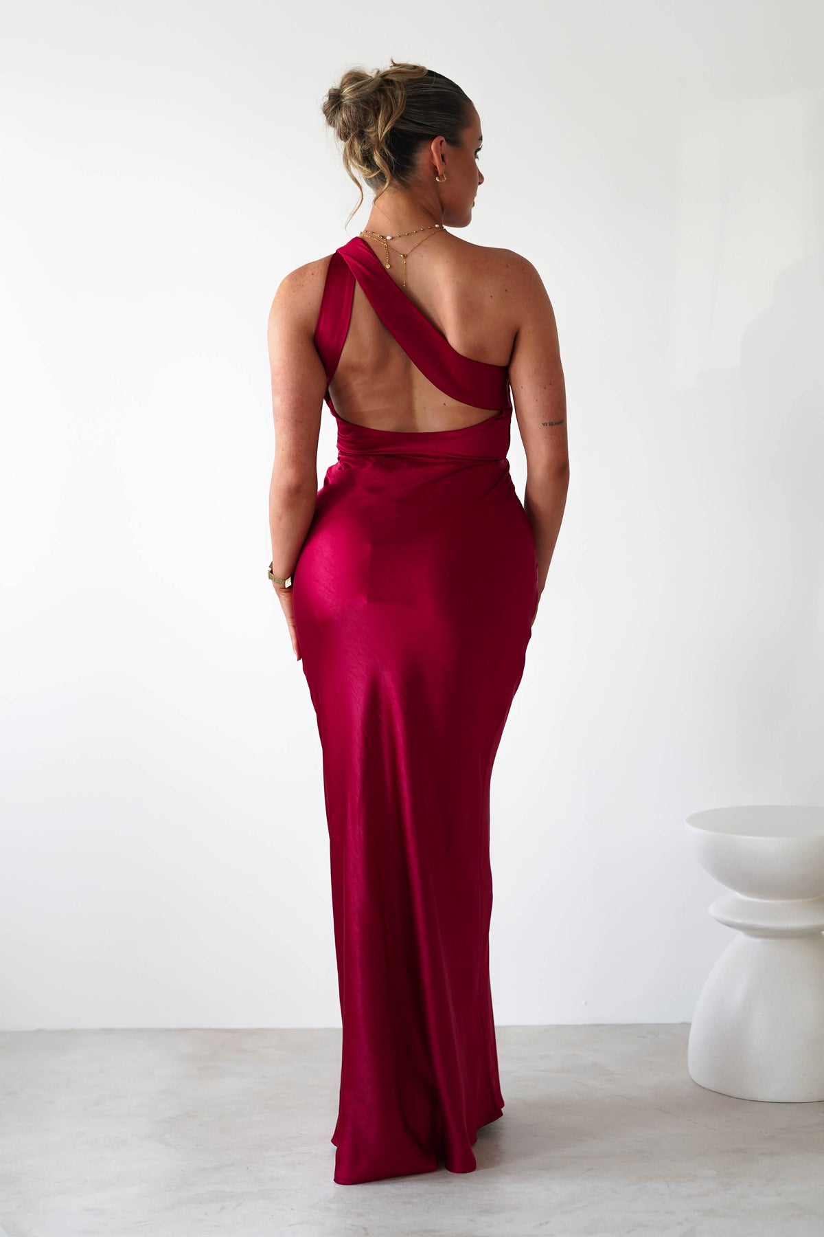 Ashlee Soft Satin One Shoulder Maxi Dress | Red-Oh Hello Clothing