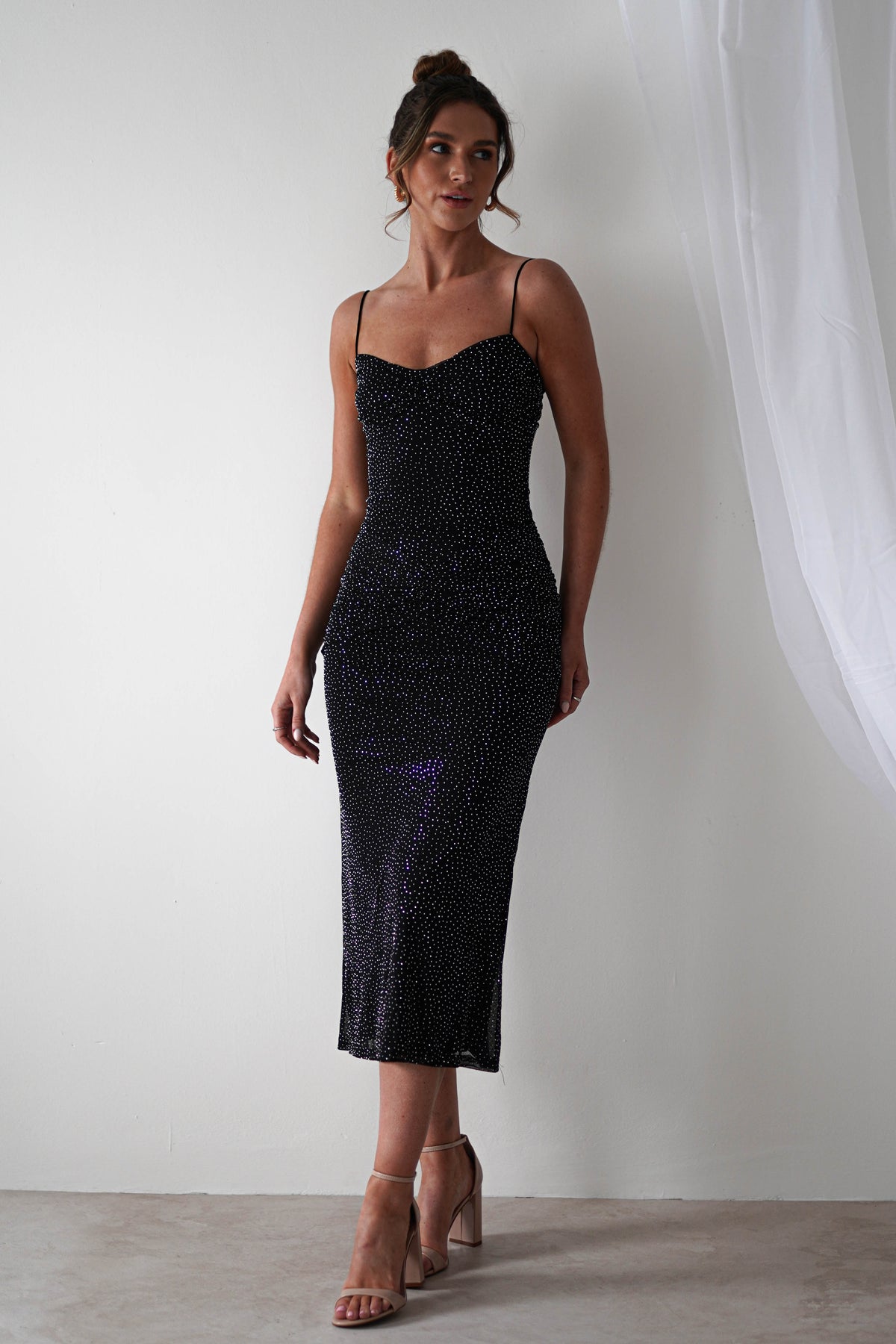 Astrid Diamante Bodycon Midaxi Dress | Black-Oh Hello Clothing