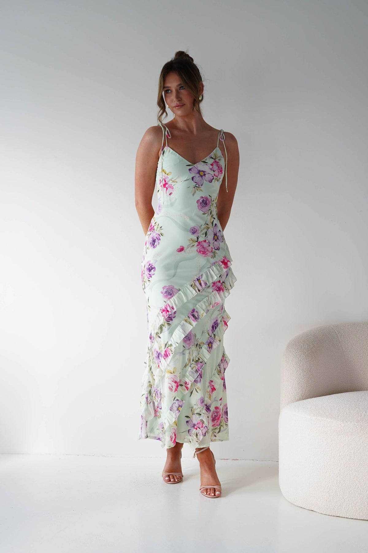 Athena Ruffle Floral Print Maxi | Mint Green-Oh Hello Clothing