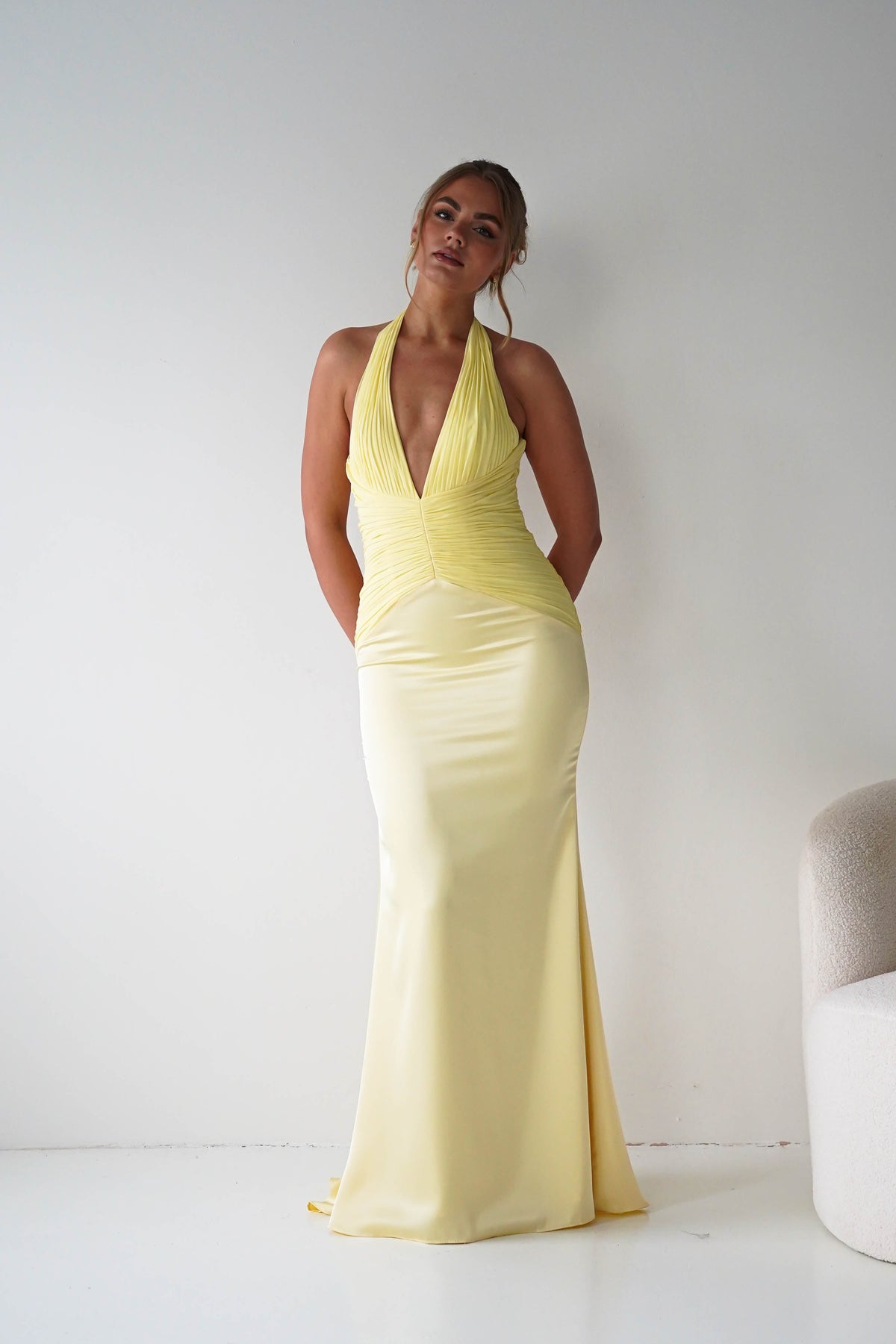 Austin Bodycon Halterneck Maxi Dress | Yellow-Oh Hello Clothing
