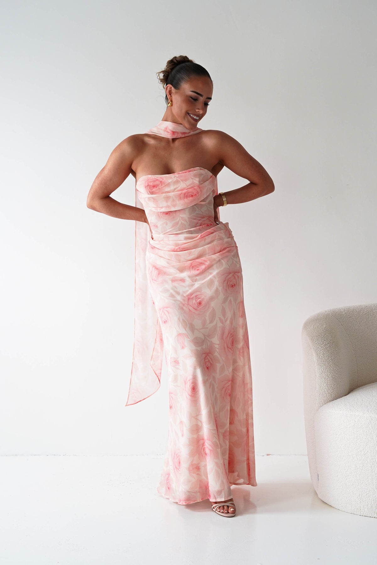 Belinda Floral Draped Strapless Maxi Dress | Peach-Oh Hello Clothing