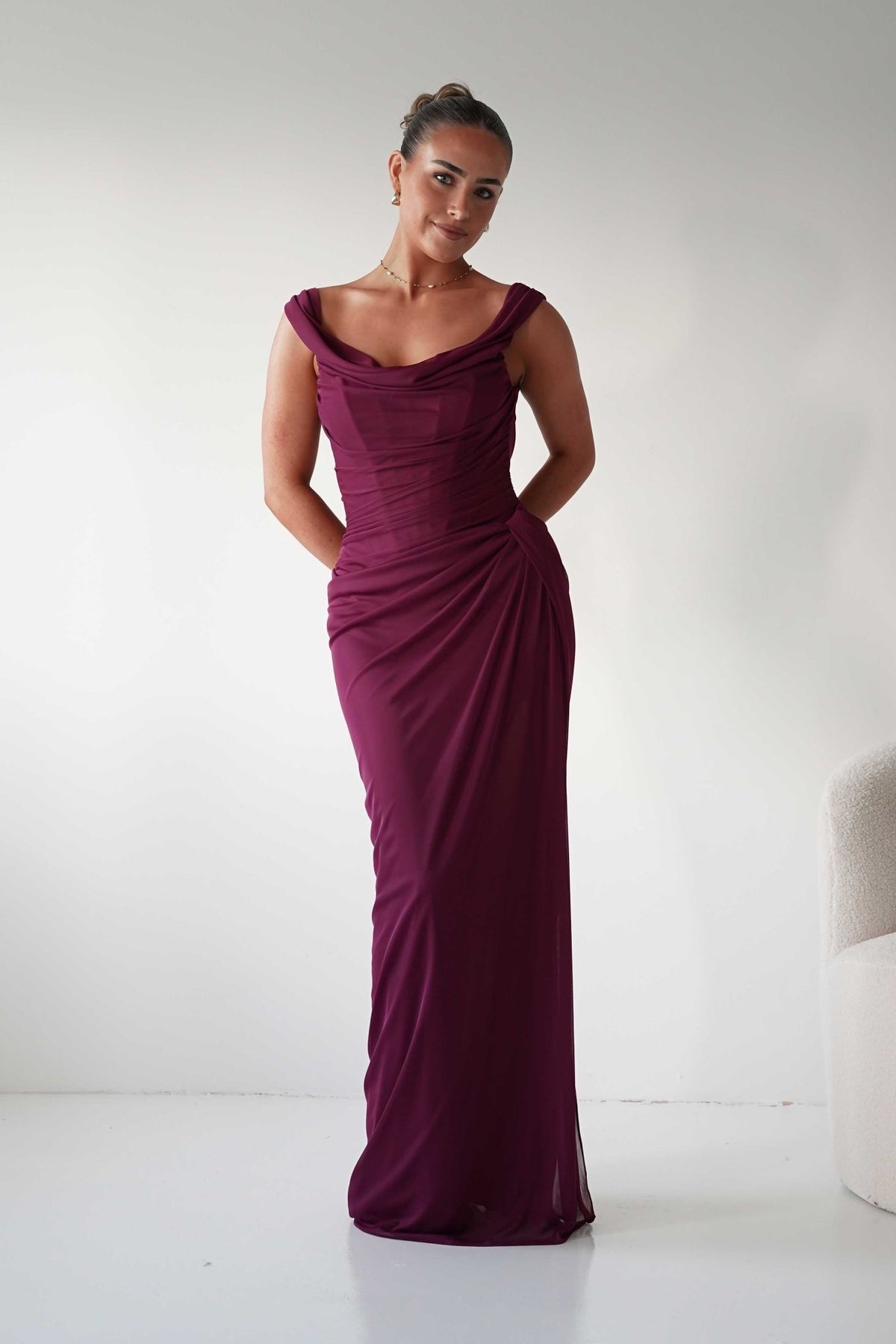 Berkley Draped Mesh Corset Maxi Gown | Mulberry-Oh Hello Clothing