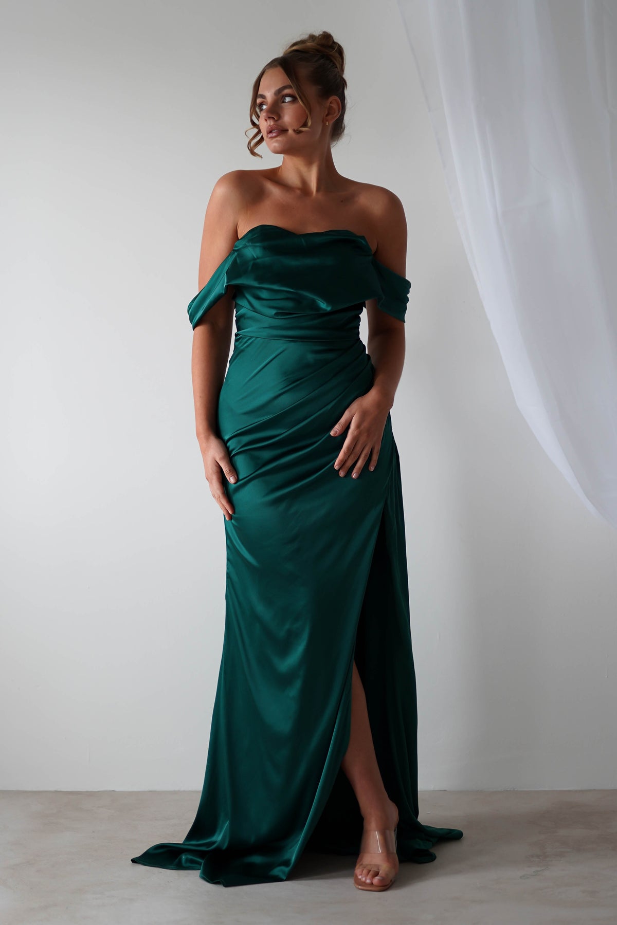 Beth Draped Silky Satin Gown | Green-Oh Hello Clothing