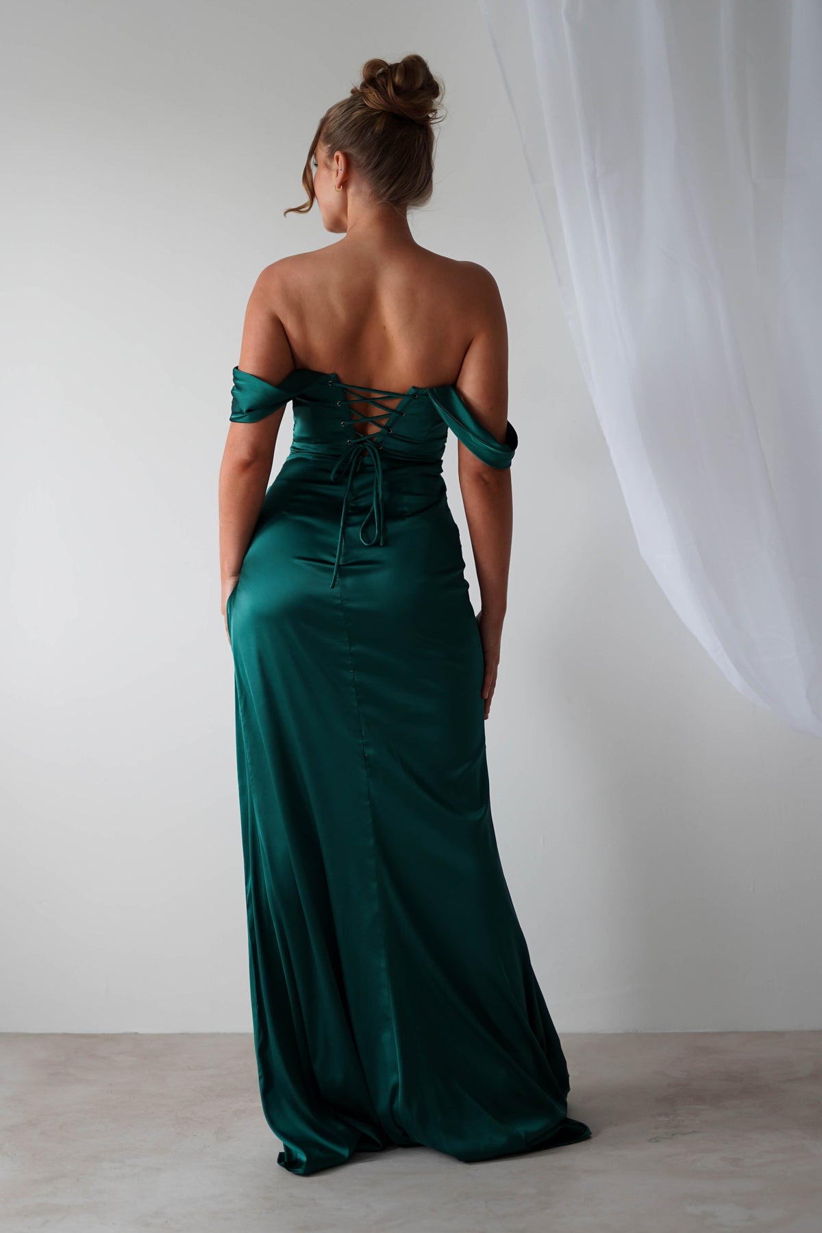 Beth Draped Silky Satin Gown | Green-Oh Hello Clothing