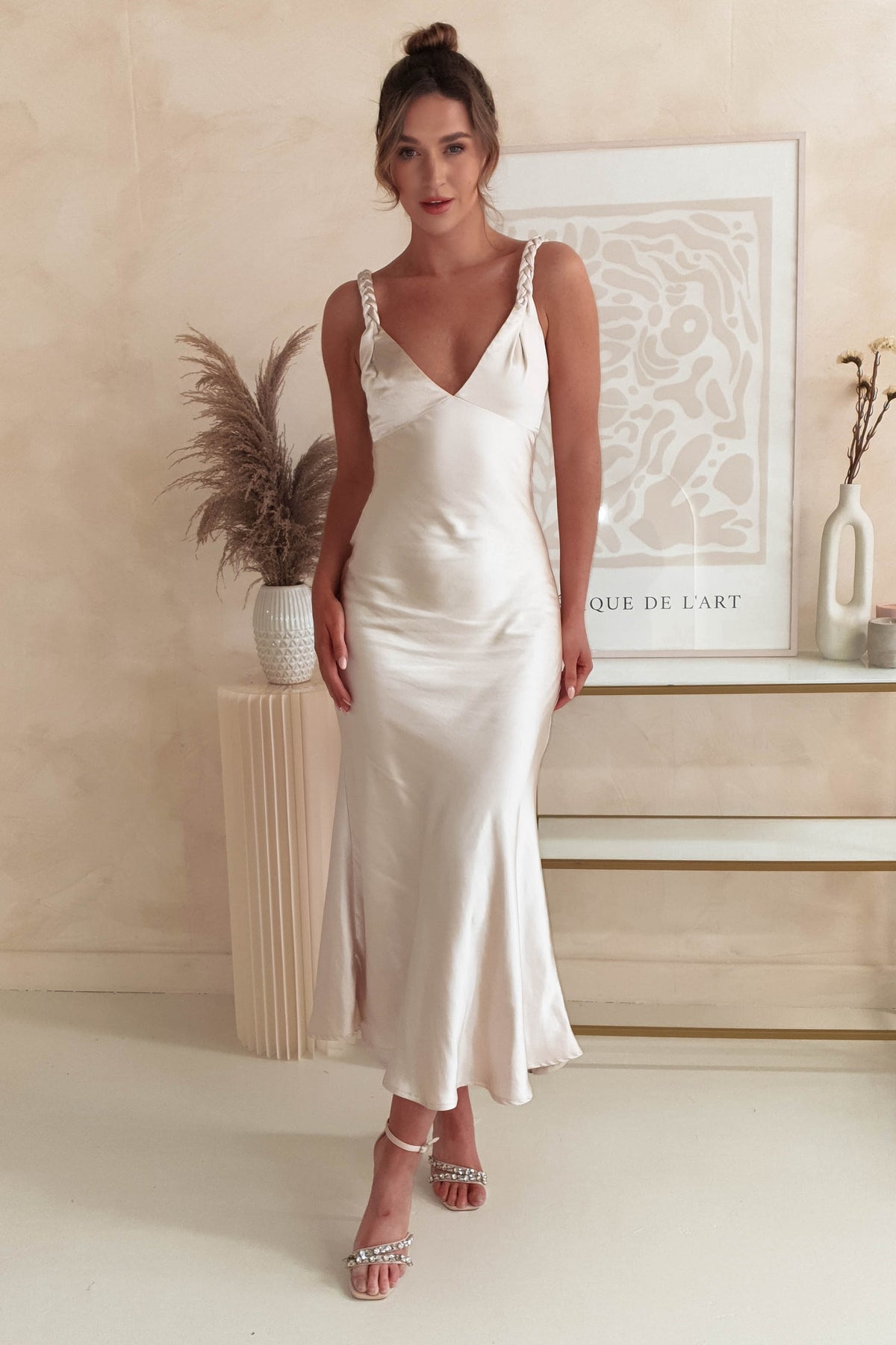 Bethanie Soft Satin Maxi Dress | Champagne-Oh Hello Clothing