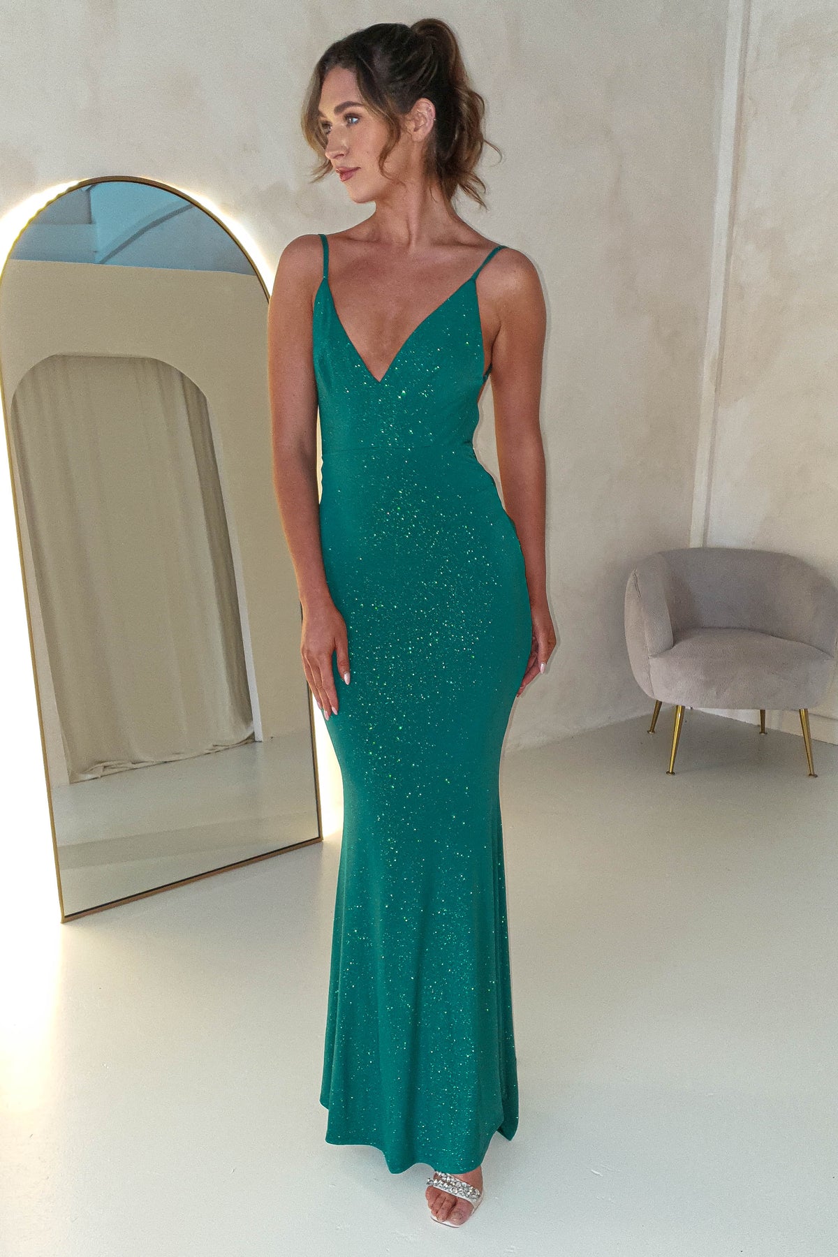 Billie Glitter Bodycon Gown | Emerald Green-Oh Hello Clothing