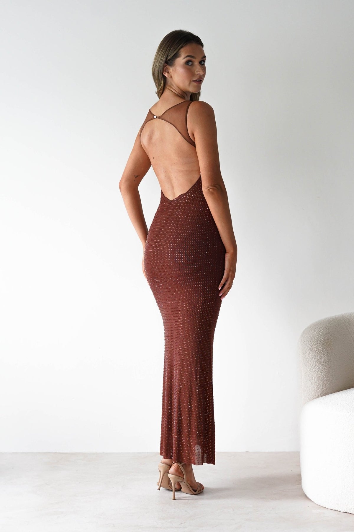 Billini Bodycon Backless Maxi Dress | Brown-Oh Hello Clothing