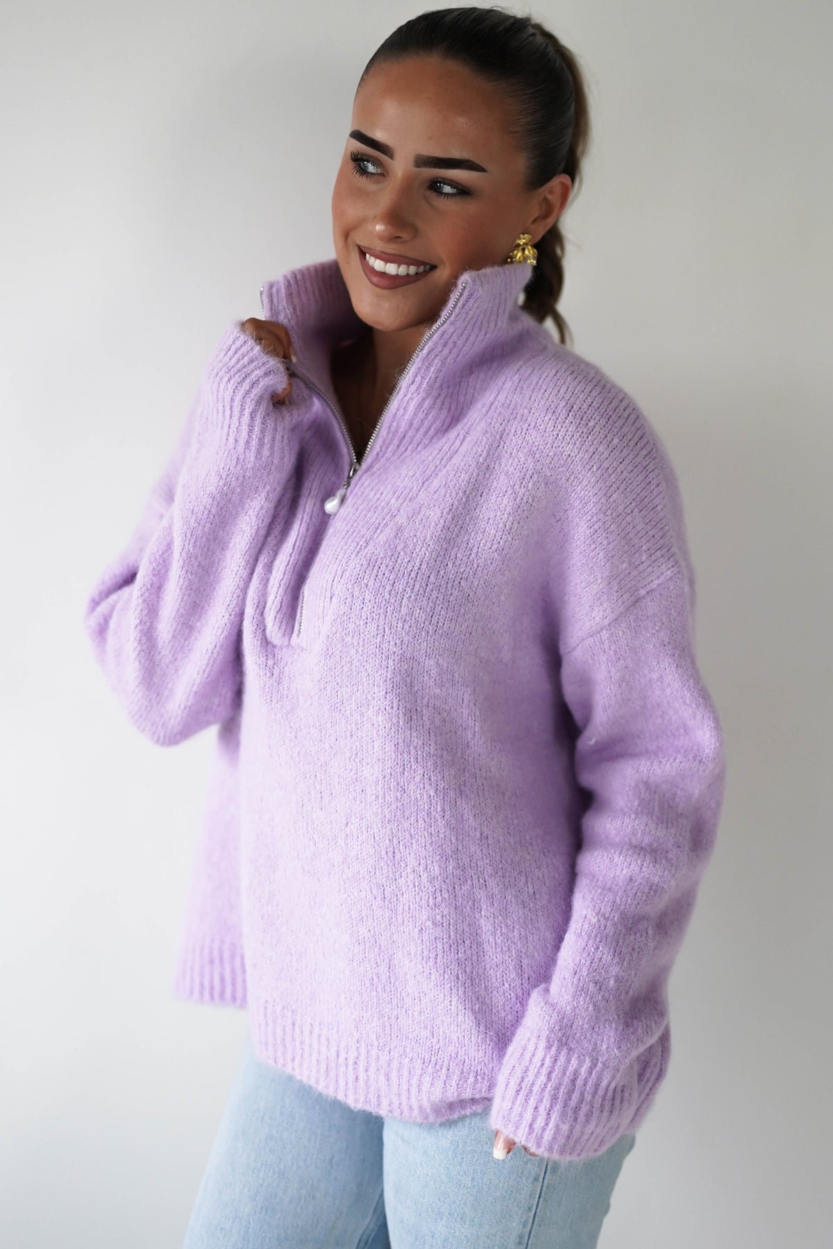 Bonnie Half Zip Knitted Jumper | Lilac-Oh Hello Clothing