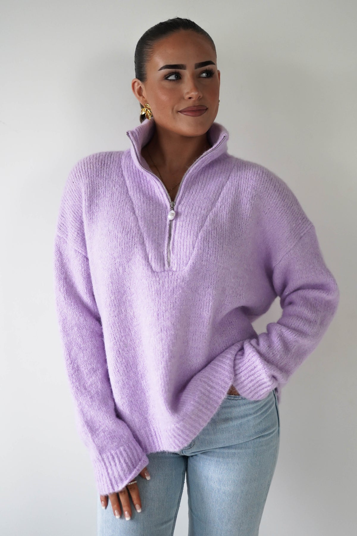 Bonnie Half Zip Knitted Jumper | Lilac-Oh Hello Clothing