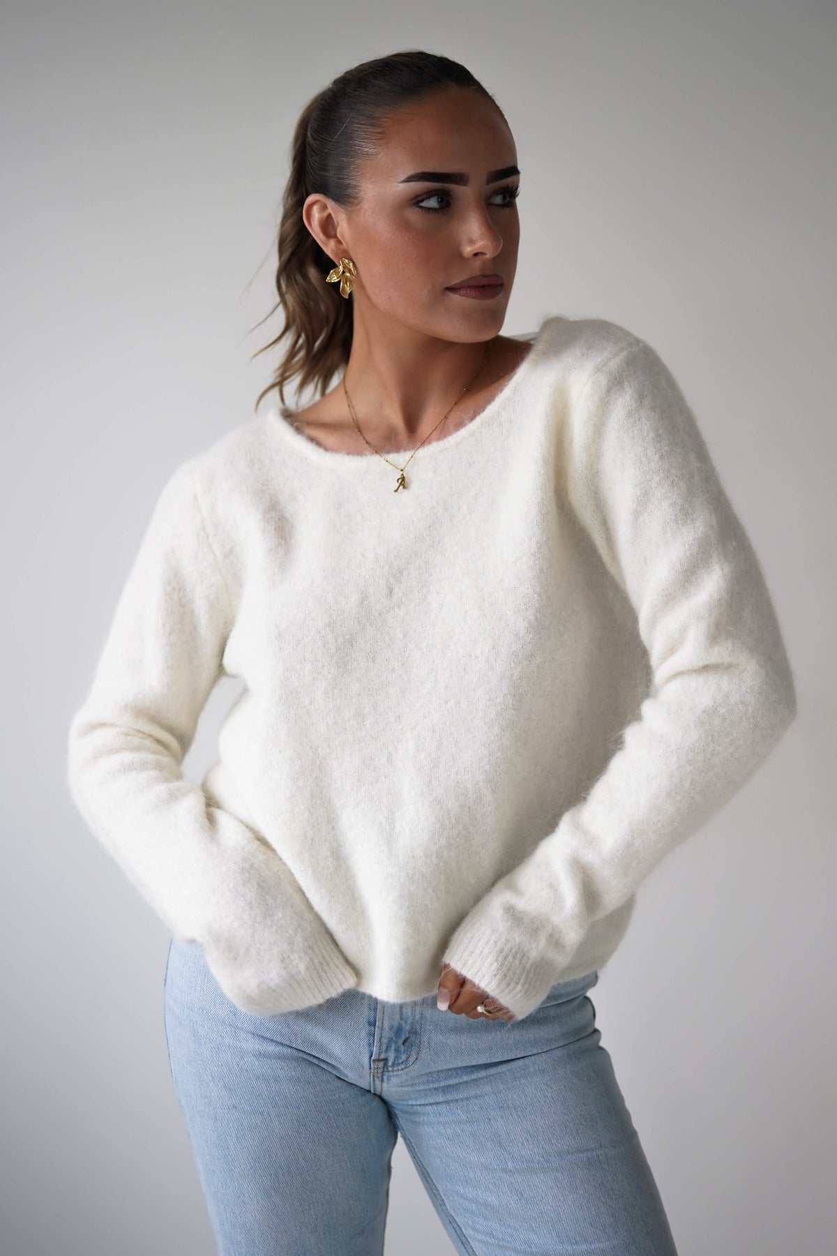 Bree Bow Back Detail Knit Jumper | Cream-Oh Hello Clothing