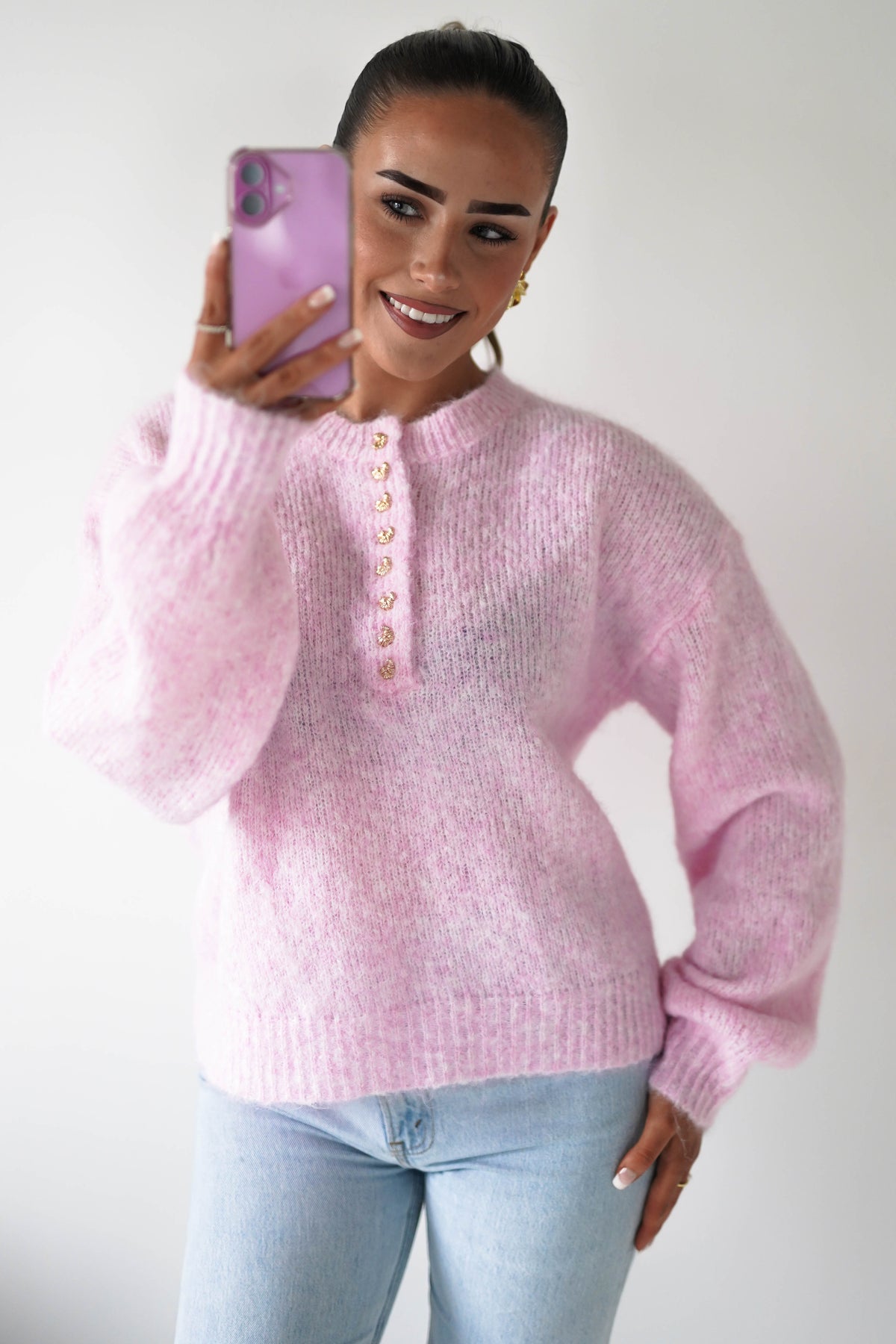 Calix Button Detail Knit Jumper | Pink-Oh Hello Clothing