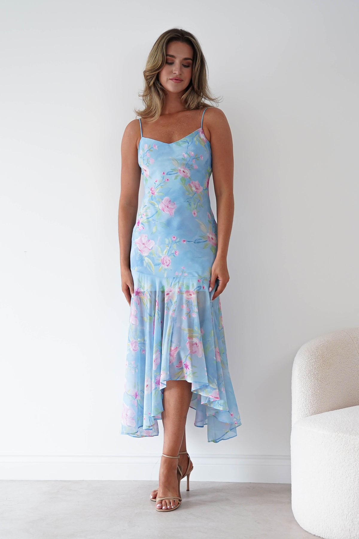 Calix Floral Asymmetric Midi Dress | Blue-Oh Hello Clothing