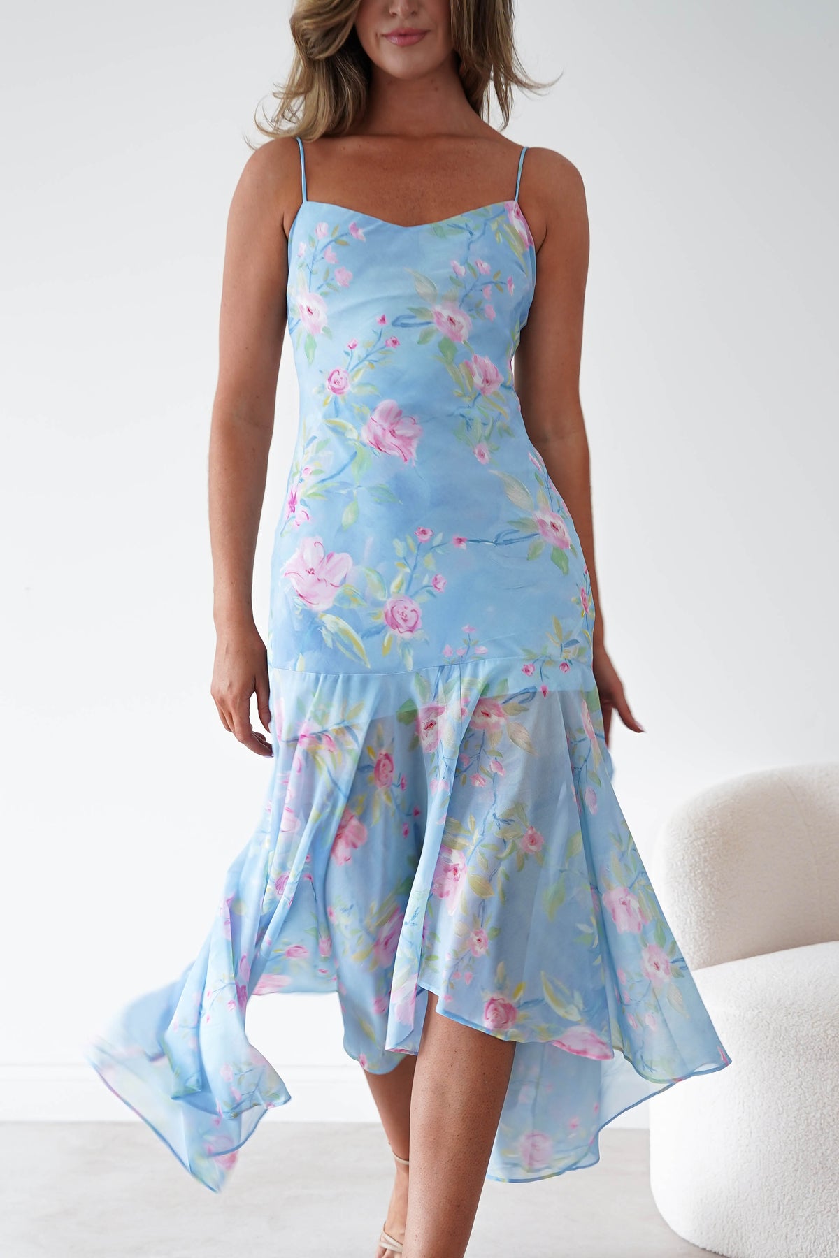 Calix Floral Asymmetric Midi Dress | Blue-Oh Hello Clothing
