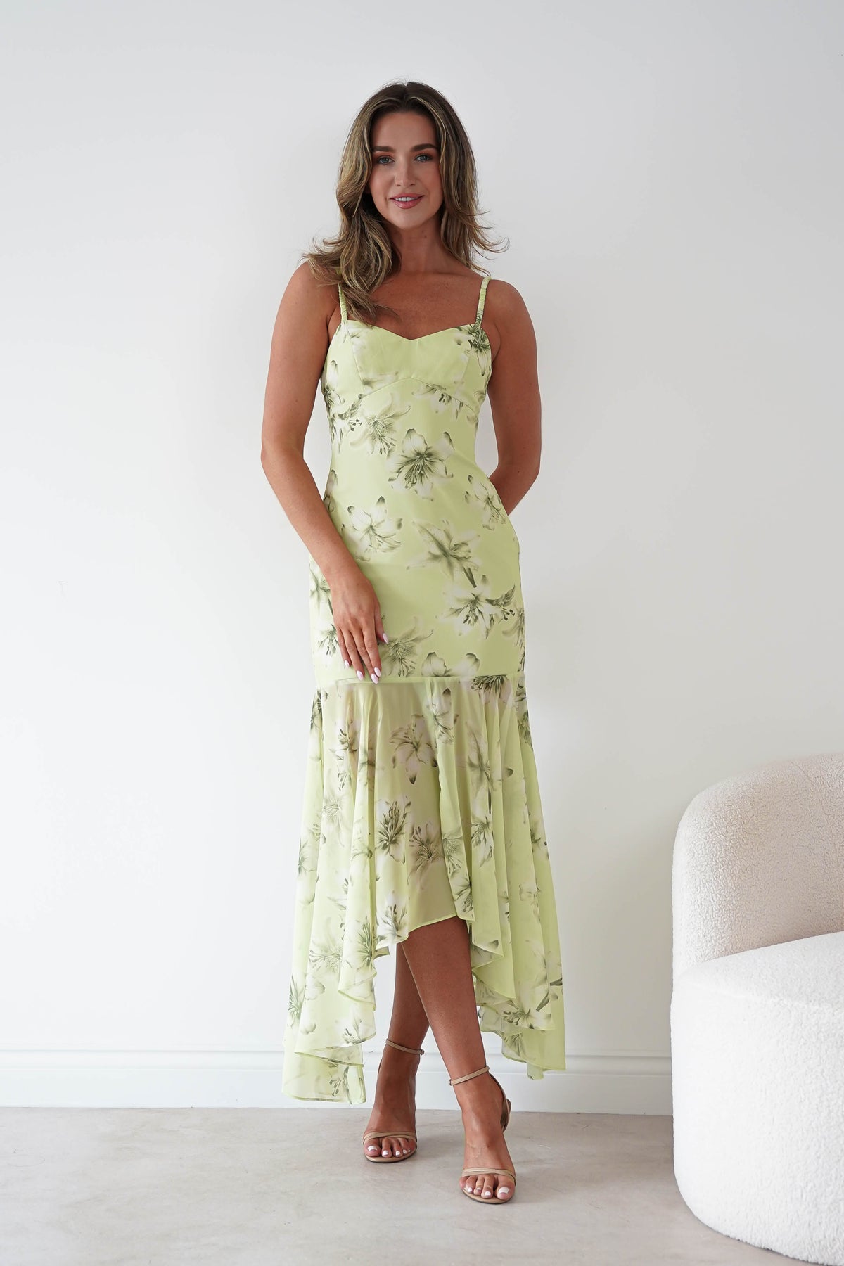 Calix Floral Asymmetric Midi Dress | Sage Green-Oh Hello Clothing