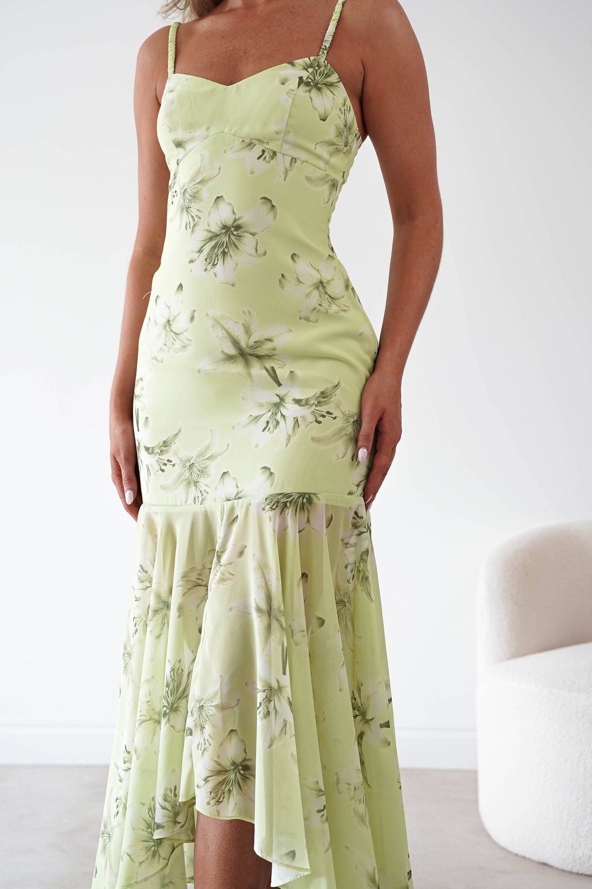 Calix Floral Asymmetric Midi Dress | Sage Green-Oh Hello Clothing