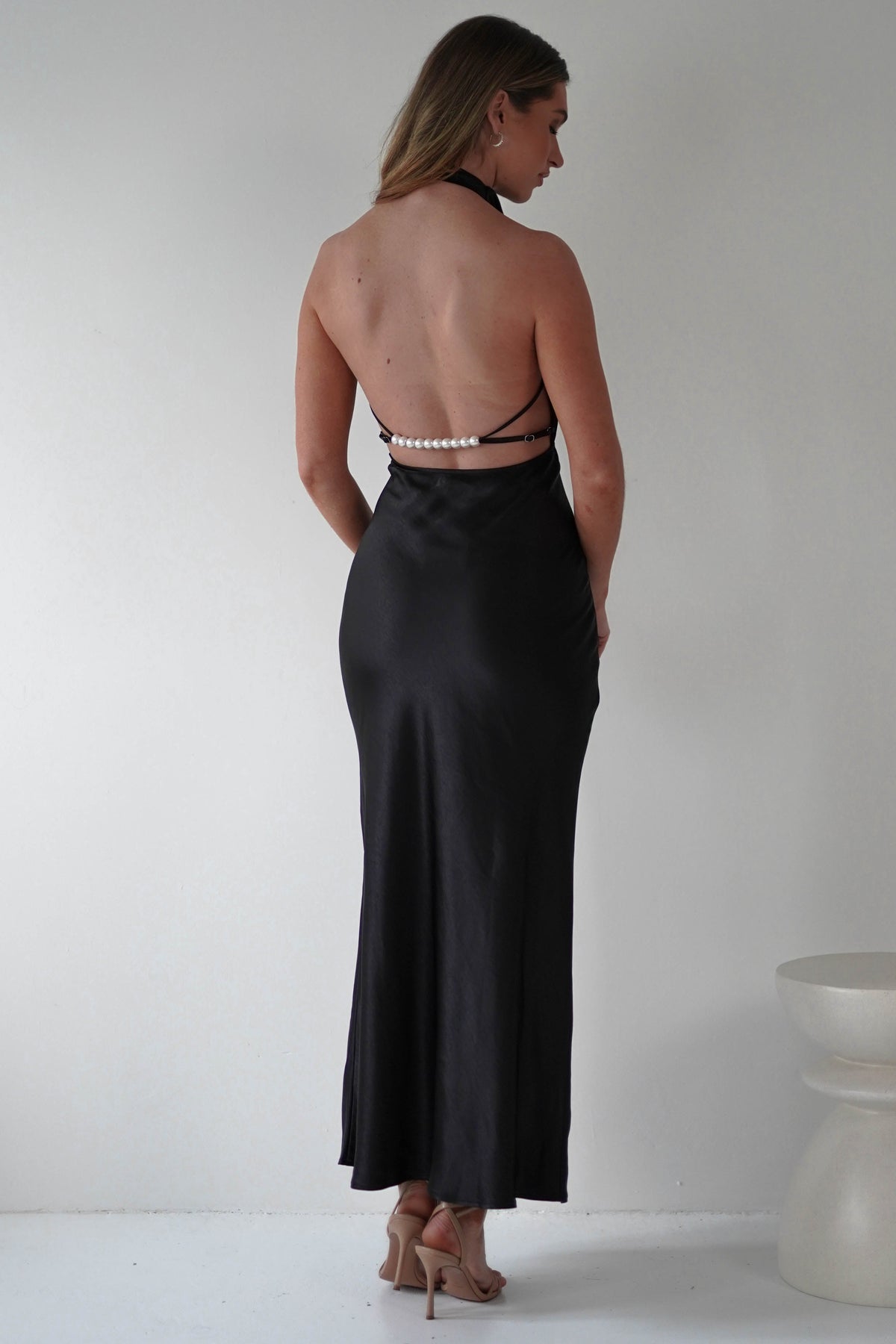 Capriana Pearl Back Maxi Dress | Black-Oh Hello Clothing