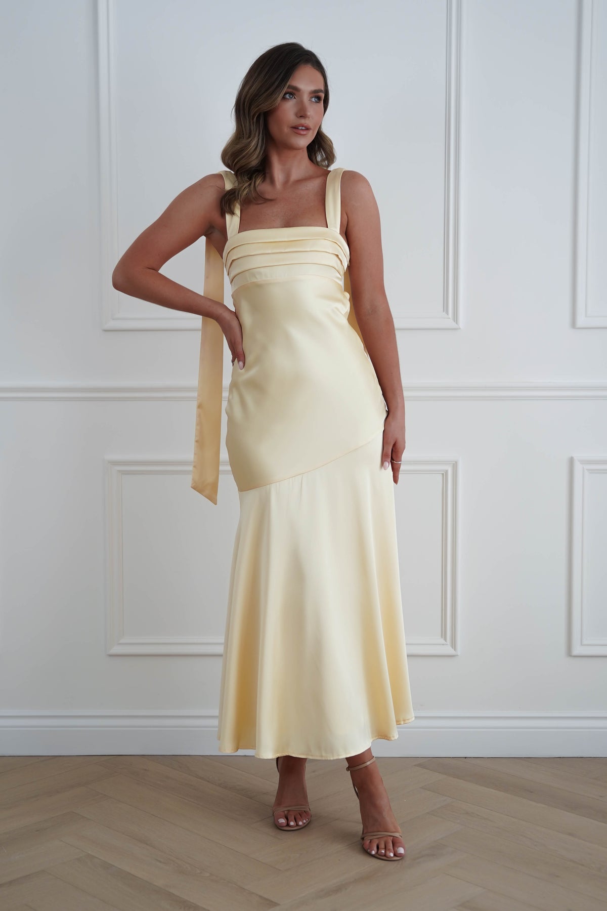 Casina Soft Satin Maxi Dress | Yellow-Oh Hello Clothing