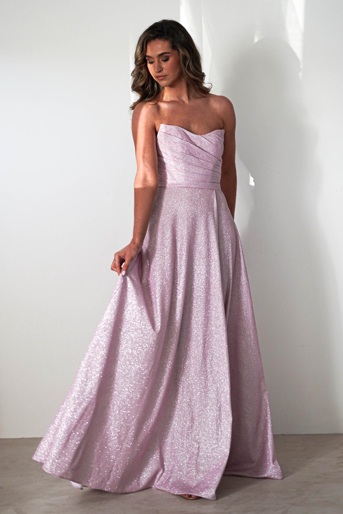 Cassia Strapless Glitter Aline Gown | Pink-Oh Hello Clothing