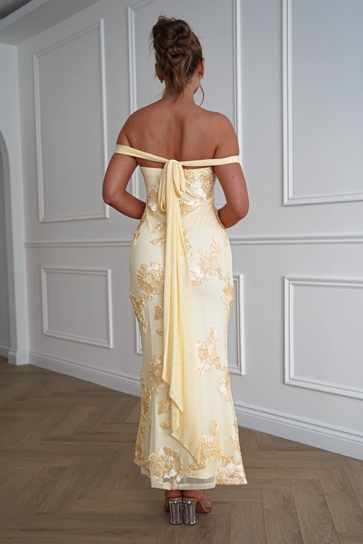 Cassidi Floral Appliqué Mini Dress | Yellow-Oh Hello Clothing