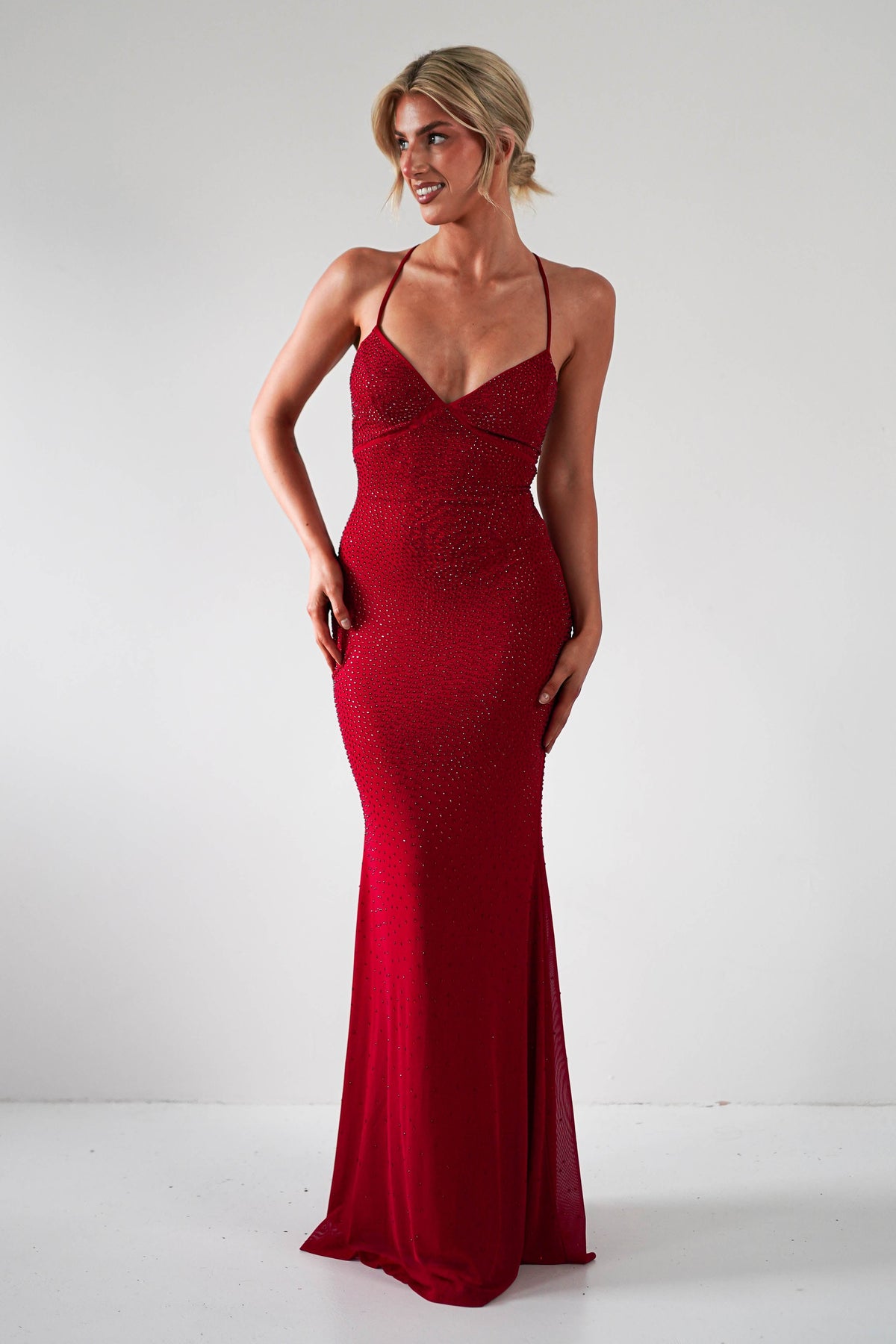 Cataleya Rhinestone Bodycon Gown | Red-Oh Hello Clothing