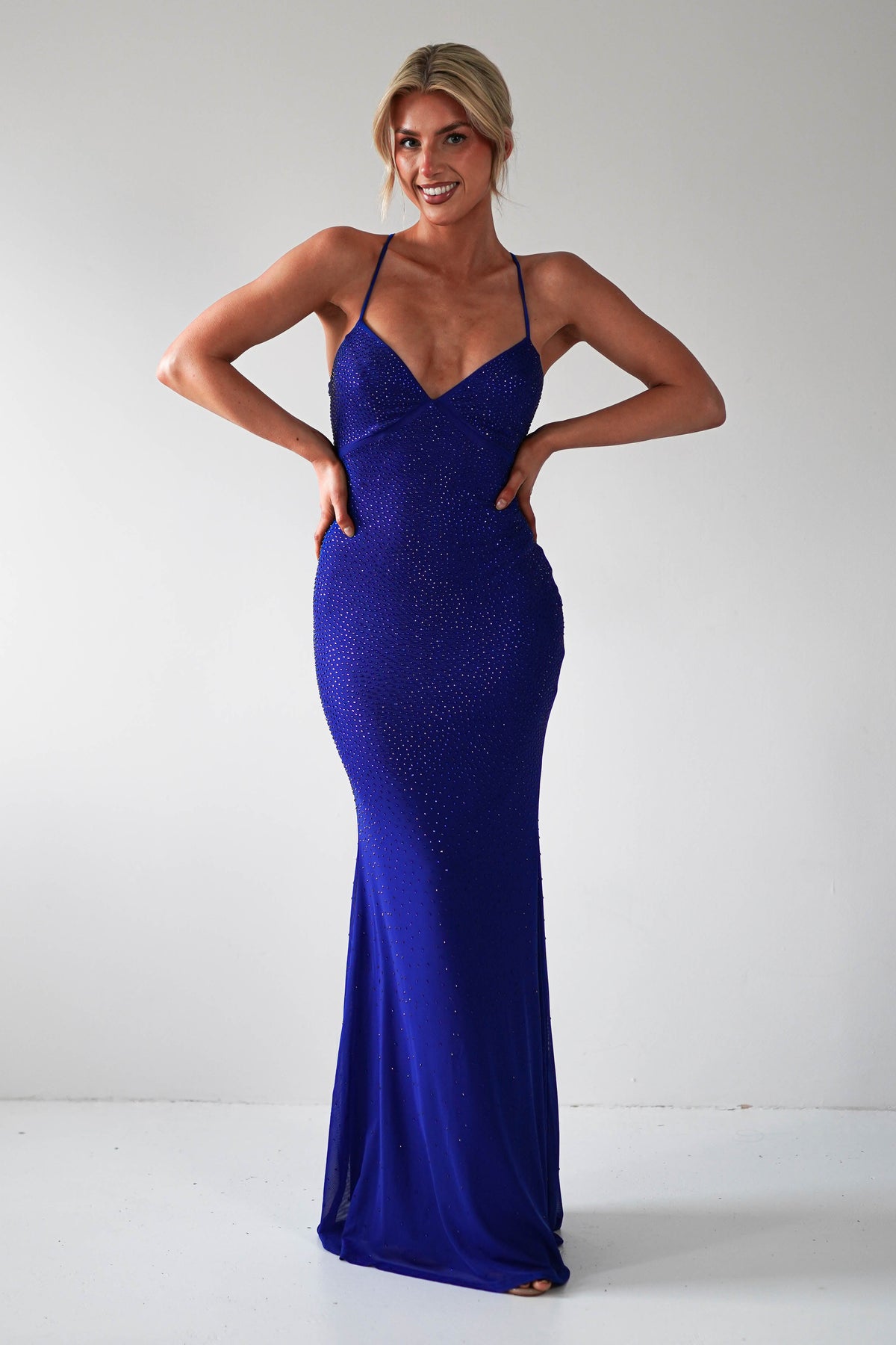 Cataleya Rhinestone Bodycon Gown | Royal Blue-Oh Hello Clothing