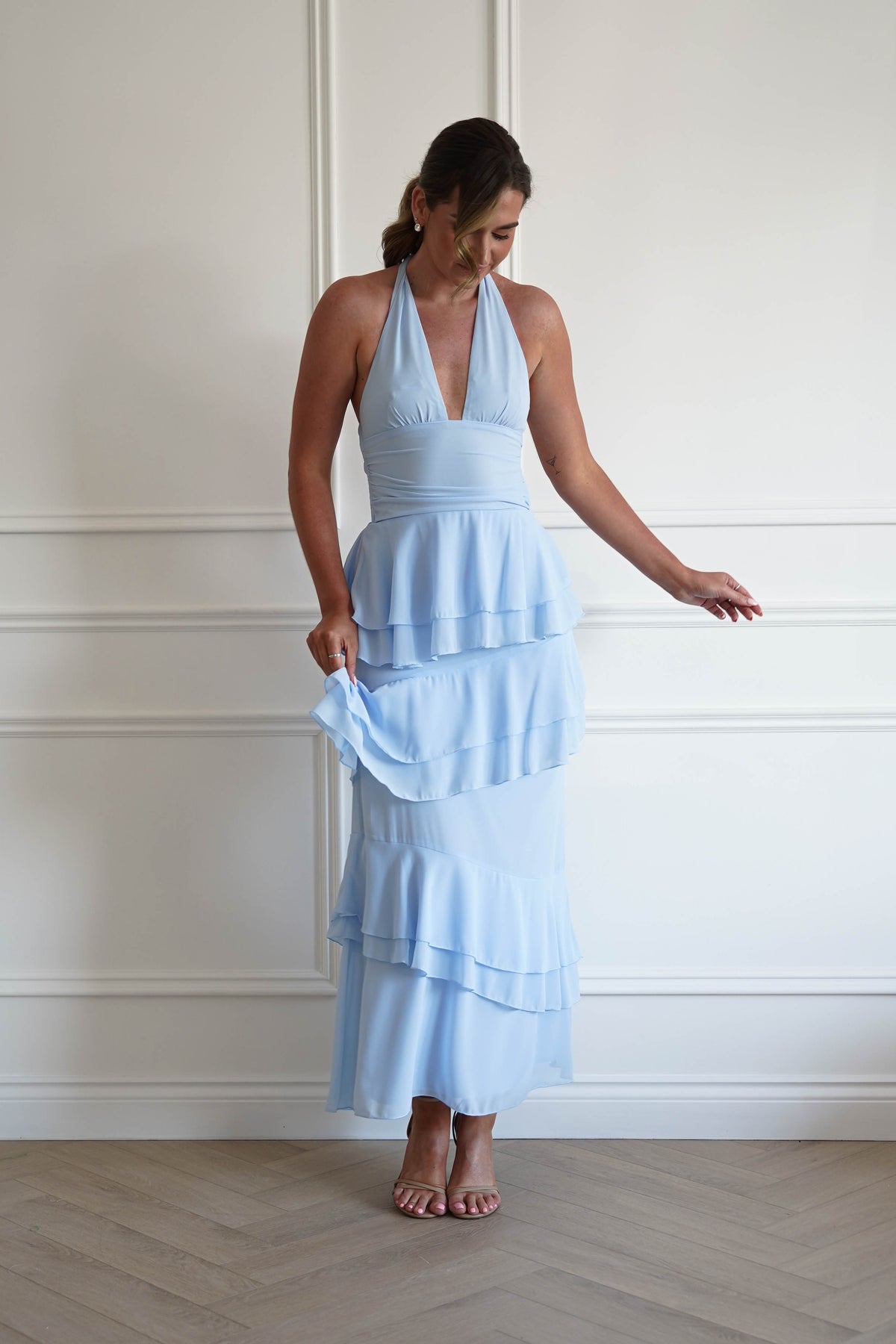 Caterina Tiered Halter Maxi Dress | Blue-Oh Hello Clothing