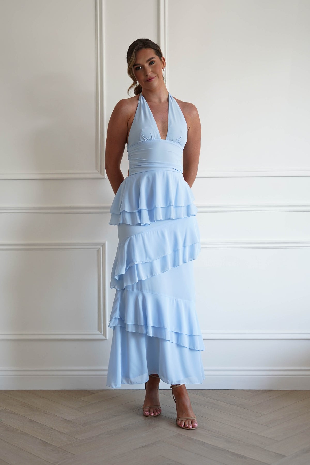 Caterina Tiered Halter Maxi Dress | Blue-Oh Hello Clothing