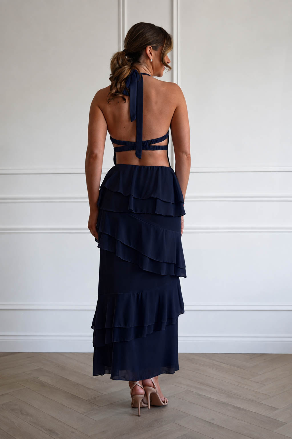 Caterina Tiered Halter Maxi Dress | Navy-Oh Hello Clothing