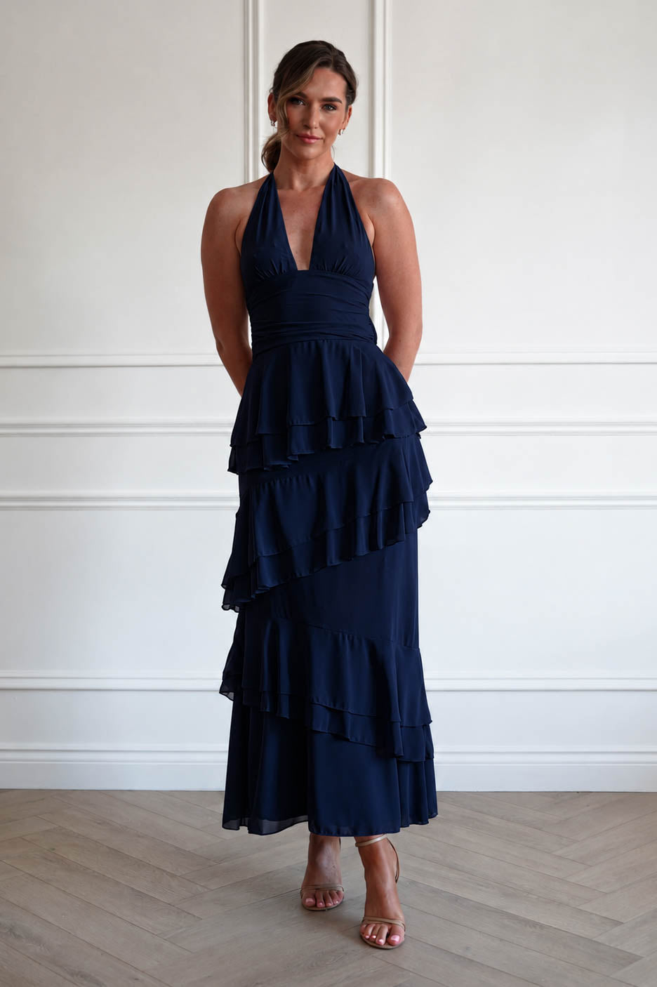 Caterina Tiered Halter Maxi Dress | Navy-Oh Hello Clothing