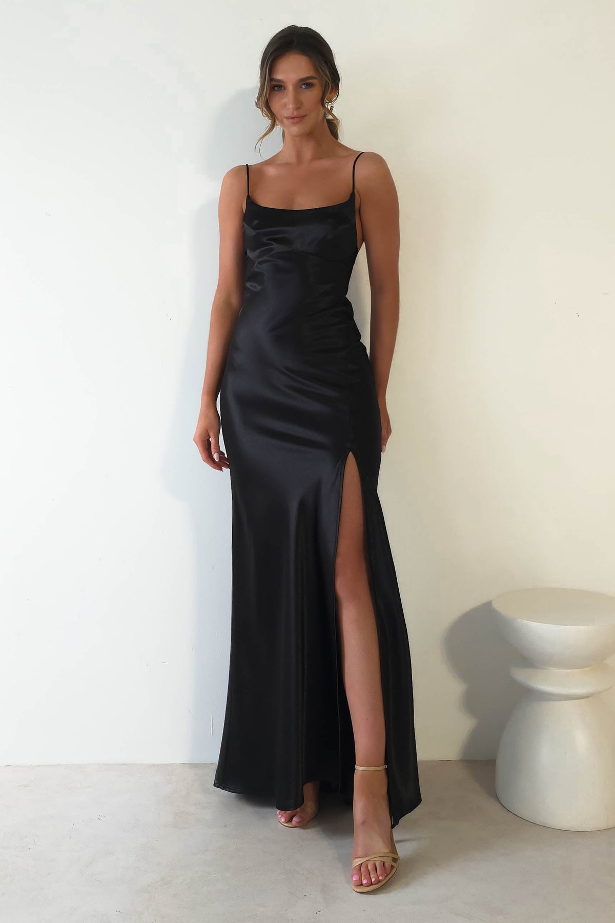 Celinee Satin Maxi Gown | Black-Oh Hello Clothing