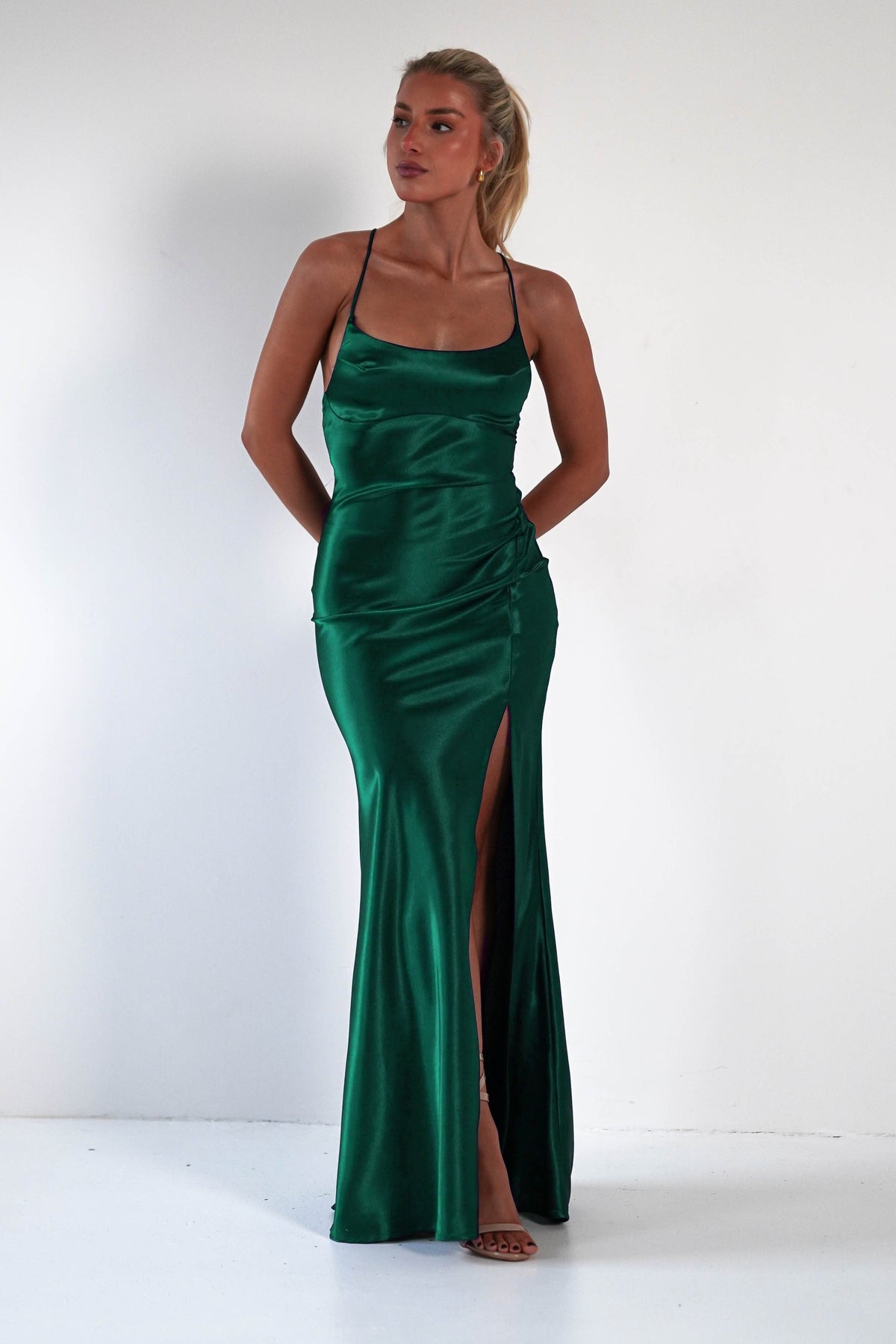 Celinee Satin Maxi Gown | Emerald Green-Oh Hello Clothing