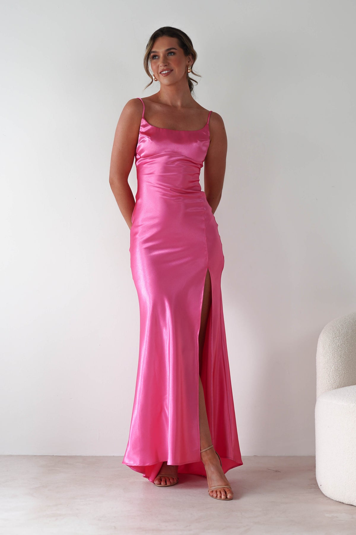 Celinee Satin Maxi Gown | Hot Pink-Oh Hello Clothing