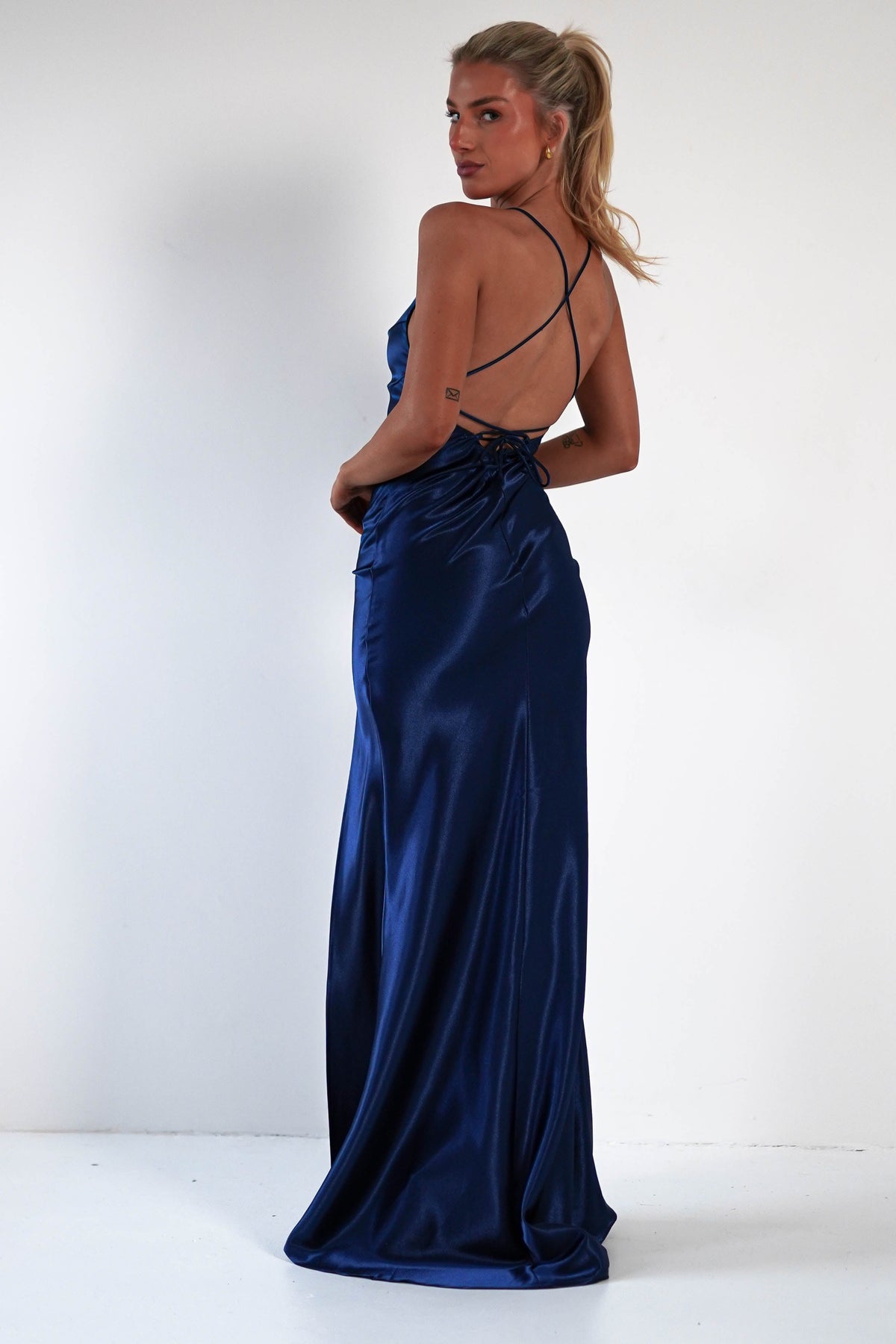 Celinee Satin Maxi Gown | Royal-Oh Hello Clothing