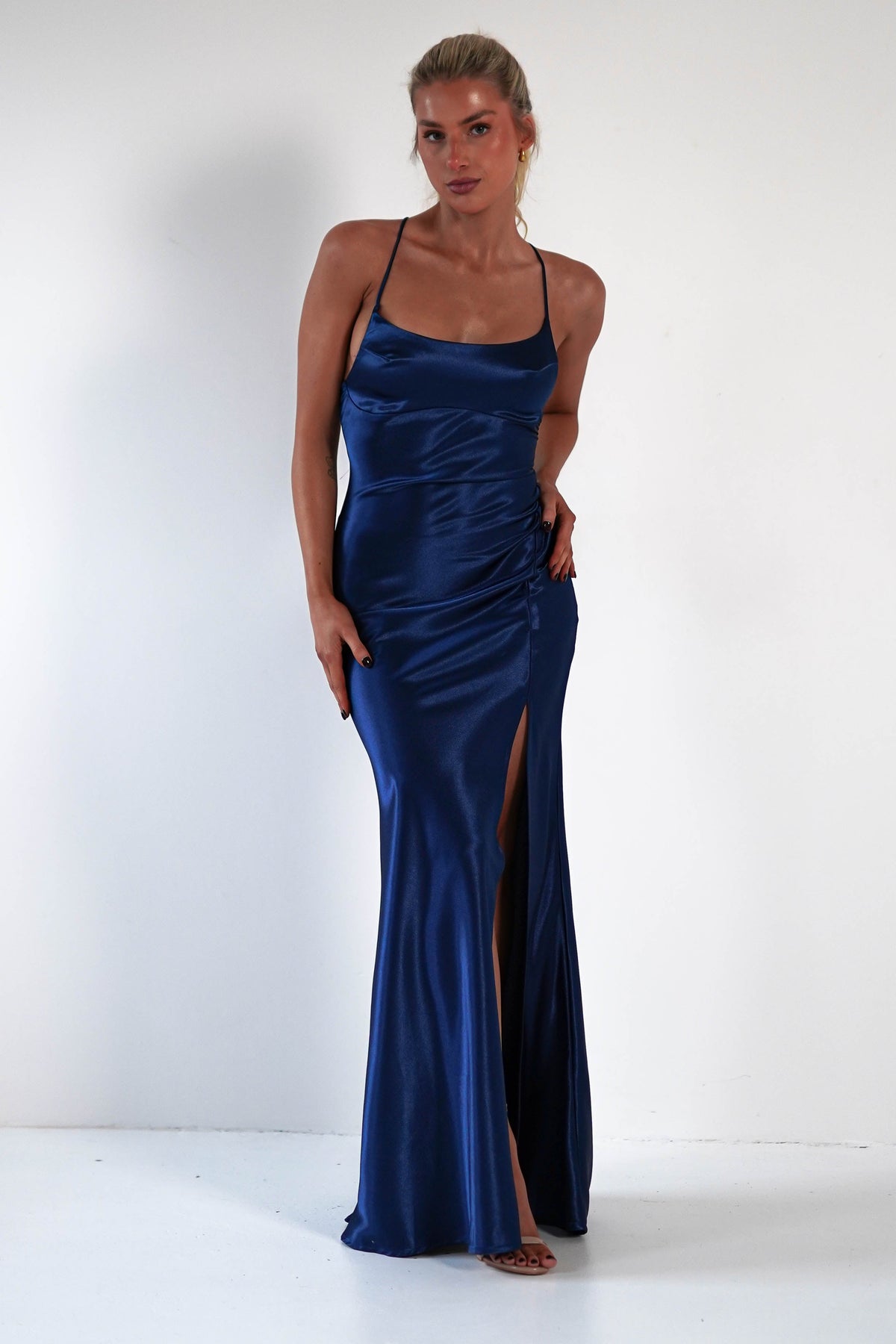 Celinee Satin Maxi Gown | Royal-Oh Hello Clothing