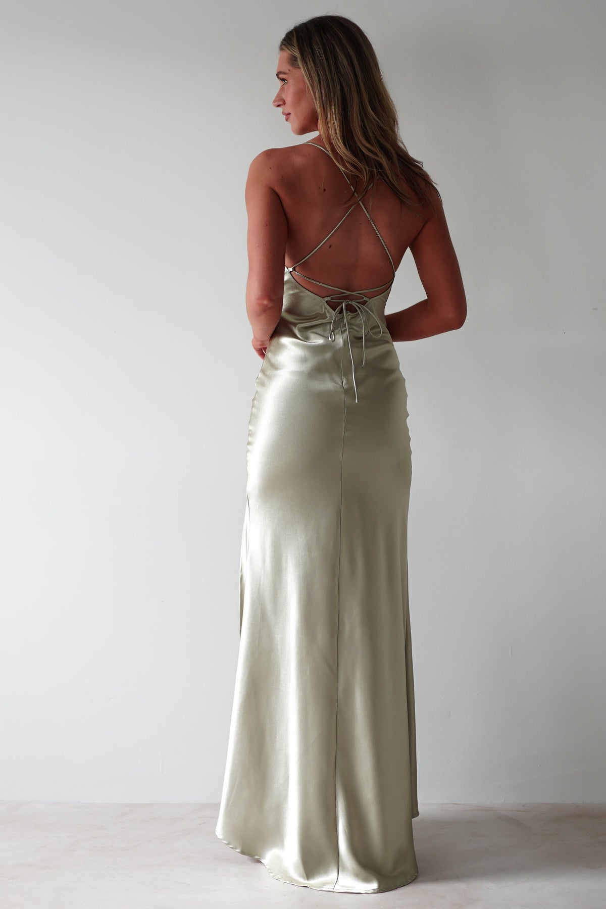 Celinee Satin Maxi Gown | Sage-Oh Hello Clothing