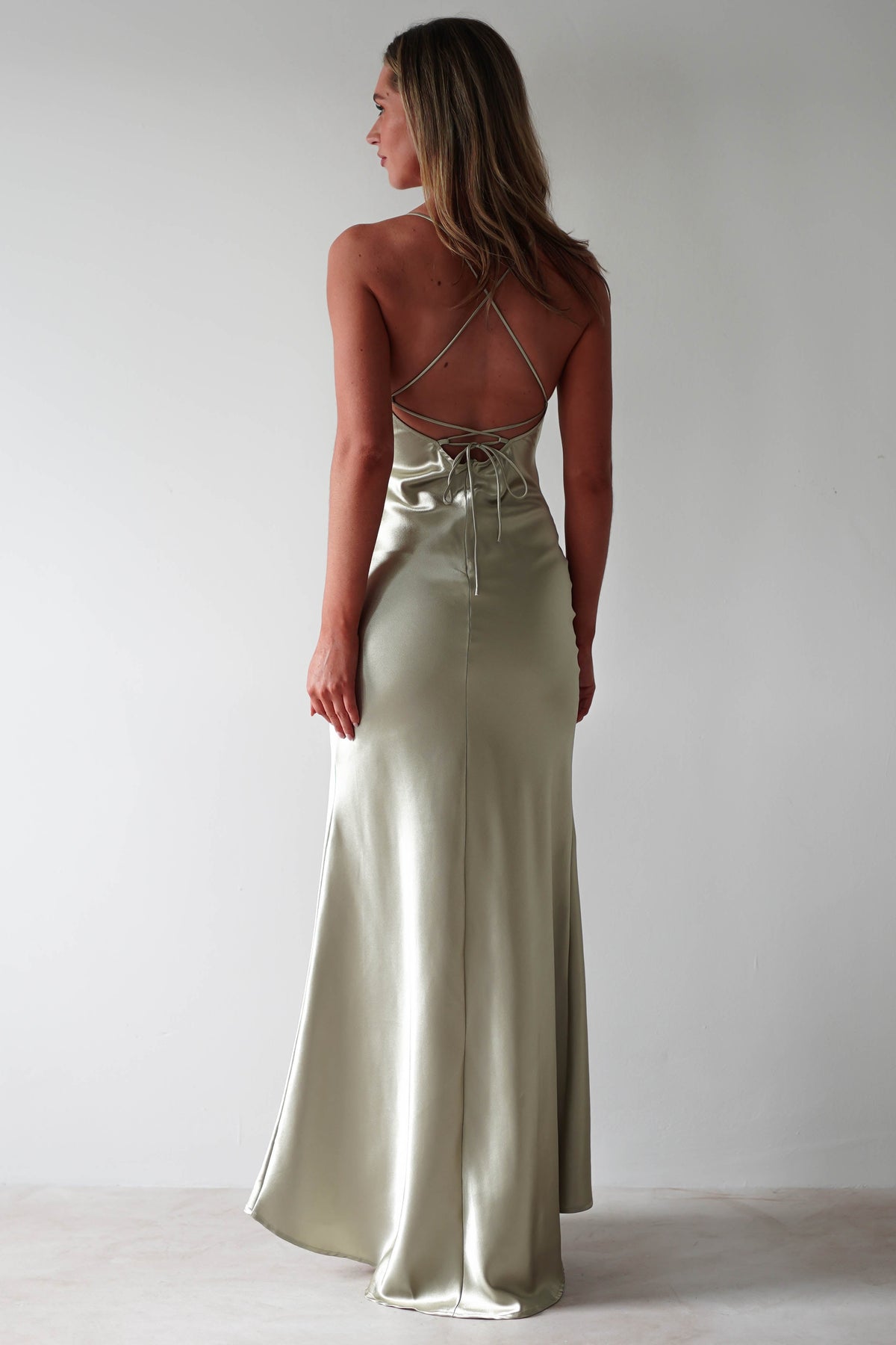 Celinee Satin Maxi Gown | Sage-Oh Hello Clothing