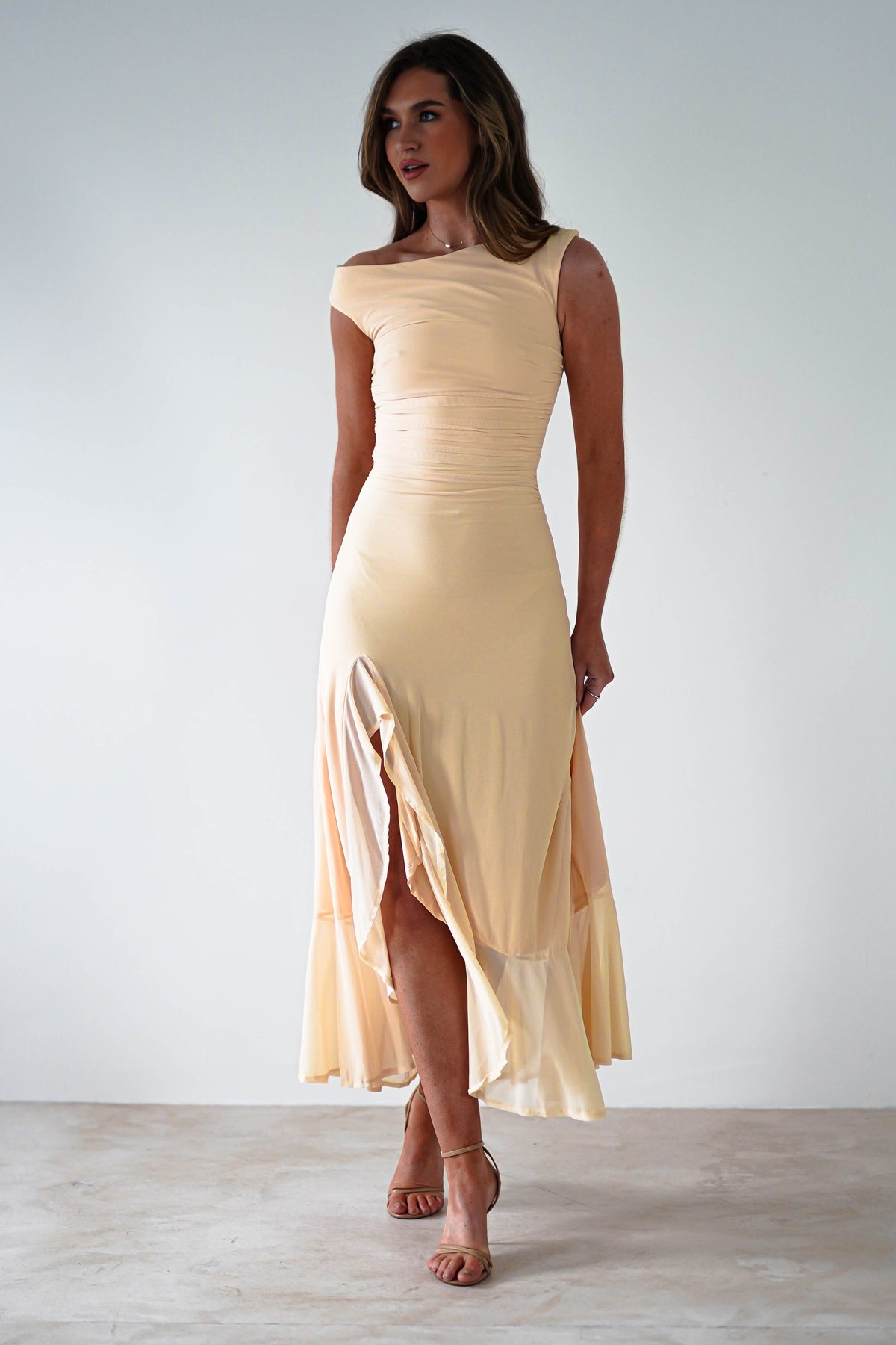 Cellinna Mesh Maxi Dress | Butter Cream-Oh Hello Clothing