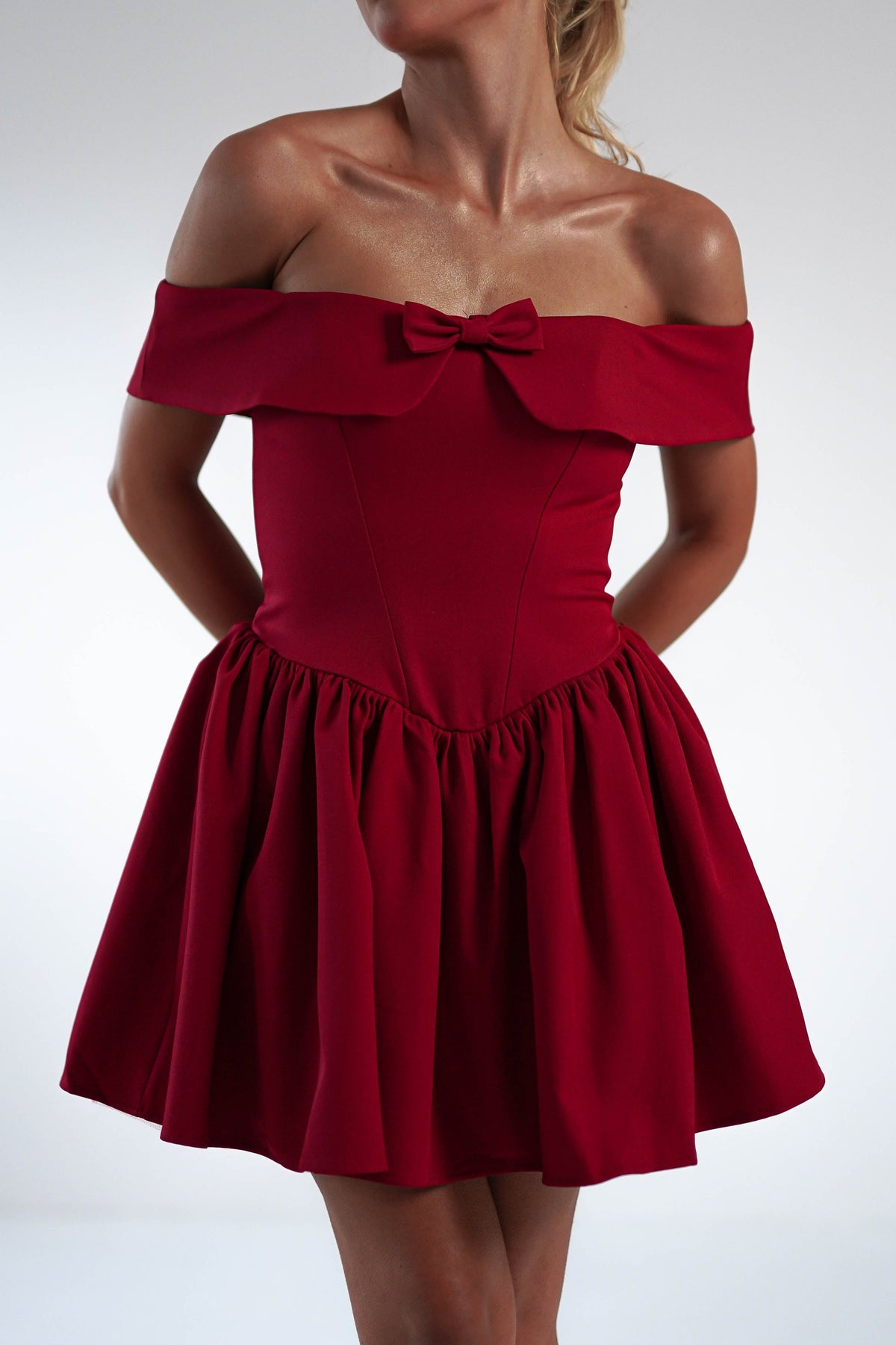 Charlotte Corset Bow Mini Dress | Dark Red-Oh Hello Clothing